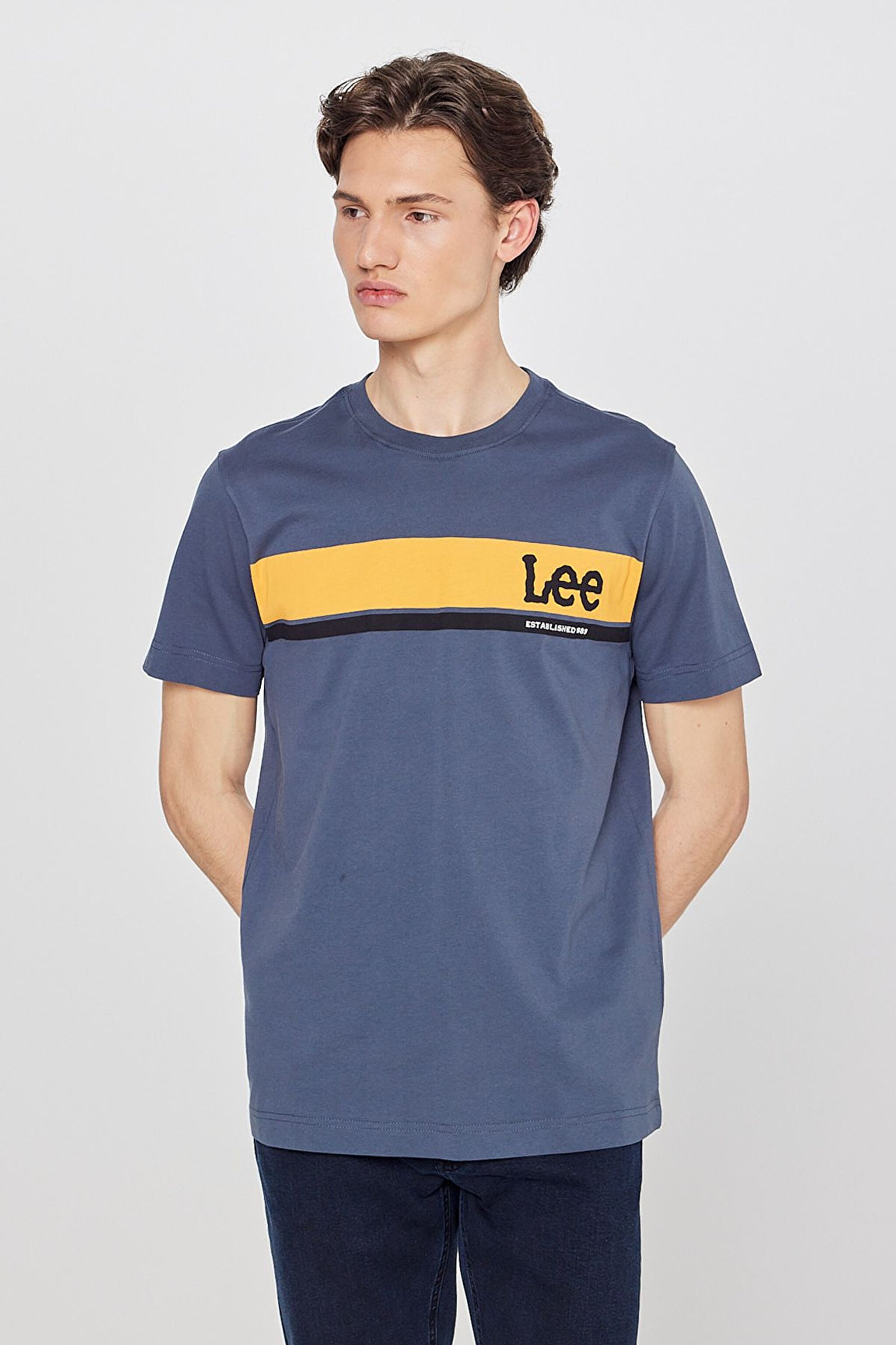 Regular Fit Normal Kesim Sıfır Yaka %100 Pamuk Logolu Tişört - Anthracite-L211918003 (görsel 2)