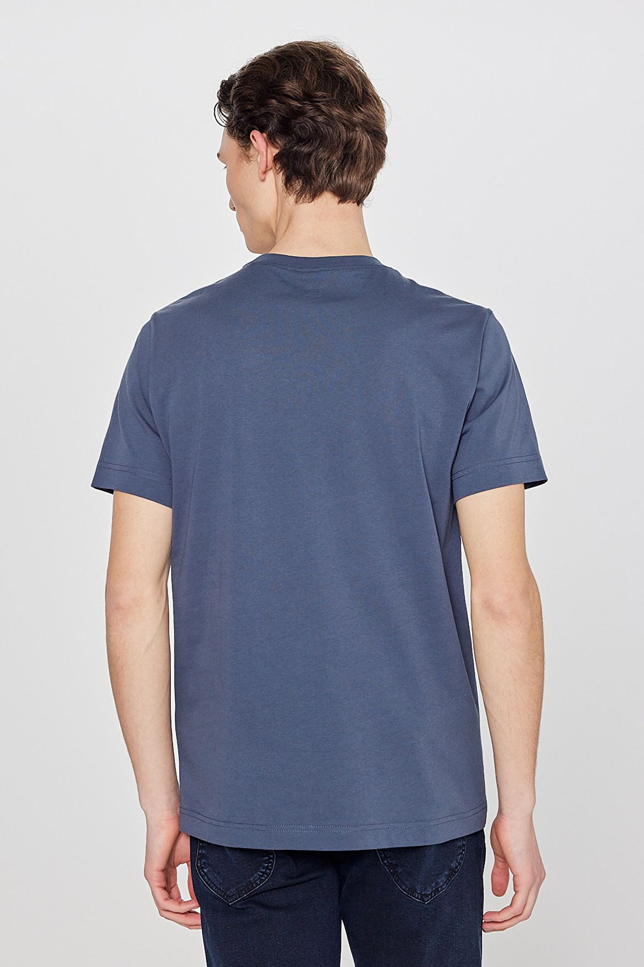 Regular Fit Normal Kesim Sıfır Yaka %100 Pamuk Logolu Tişört - Anthracite-L211918003 (görsel 5)