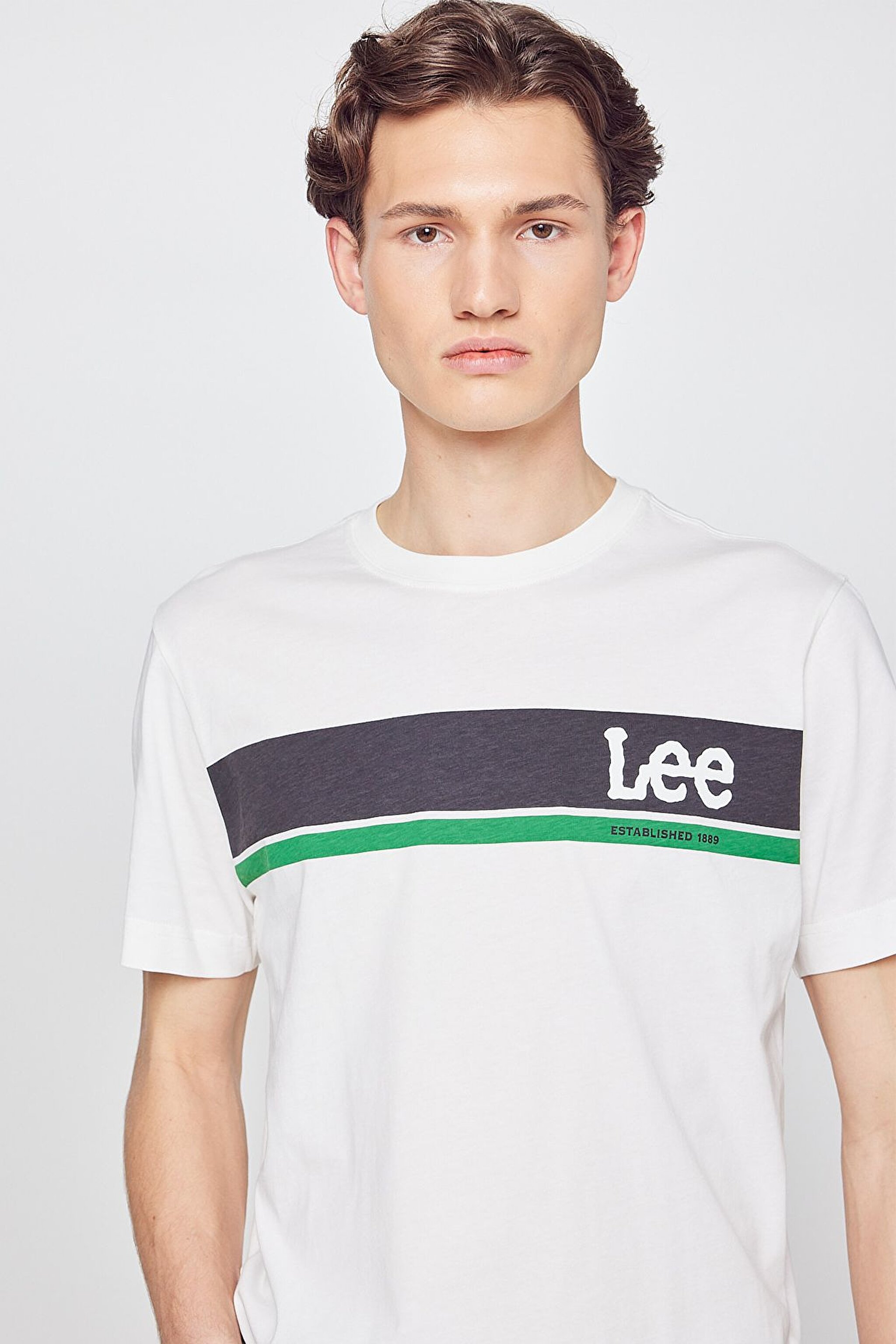 Regular Fit Normal Kesim Sıfır Yaka %100 Pamuk Logolu Tişört - Off White-L211918102 (görsel 4)