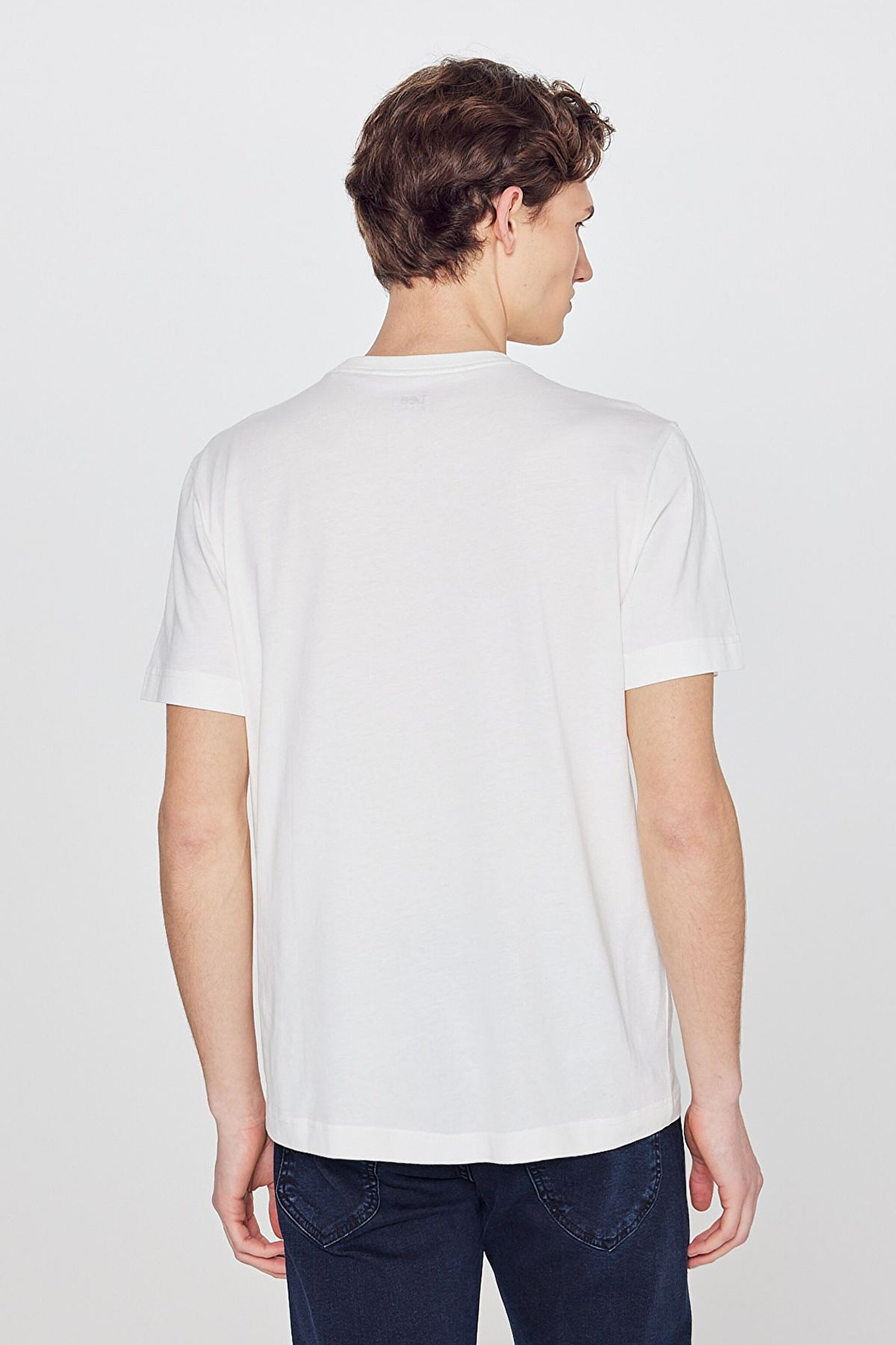 Regular Fit Normal Kesim Sıfır Yaka %100 Pamuk Logolu Tişört - Off White-L211918102 (görsel 5)