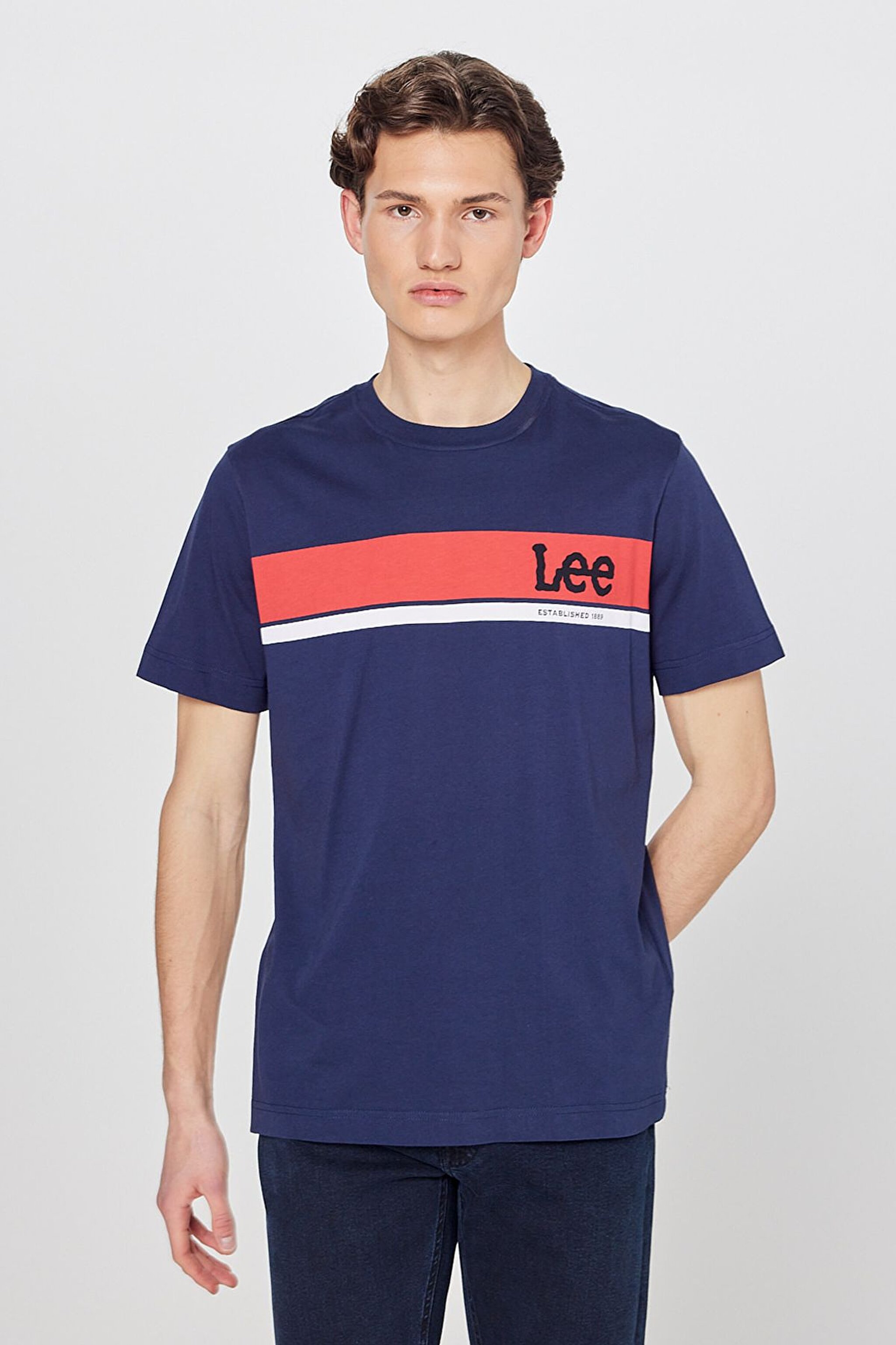 Regular Fit Normal Kesim Sıfır Yaka %100 Pamuk Logolu Tişört - Navy-L211918410 (görsel 2)