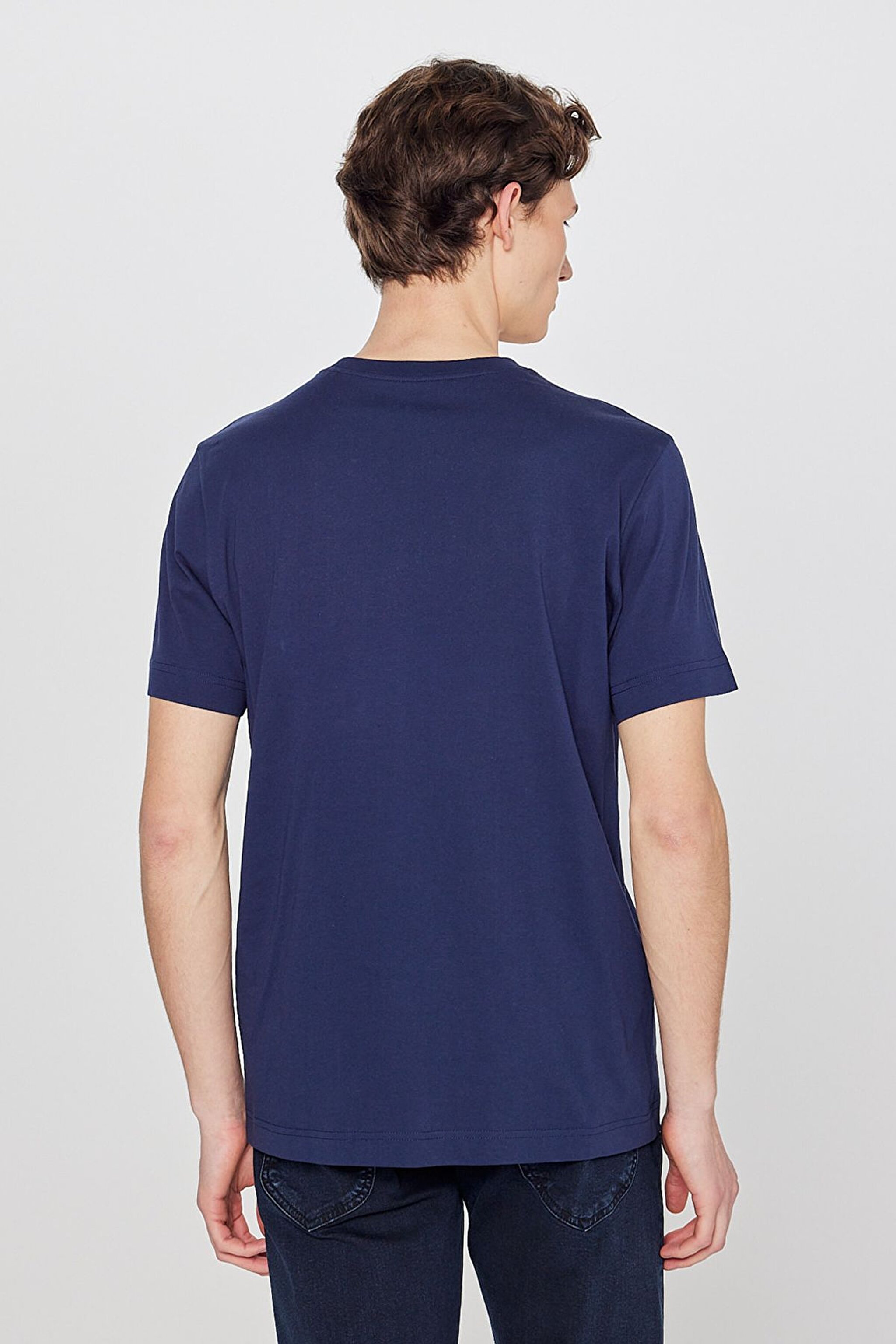 Regular Fit Normal Kesim Sıfır Yaka %100 Pamuk Logolu Tişört - Navy-L211918410 (görsel 5)