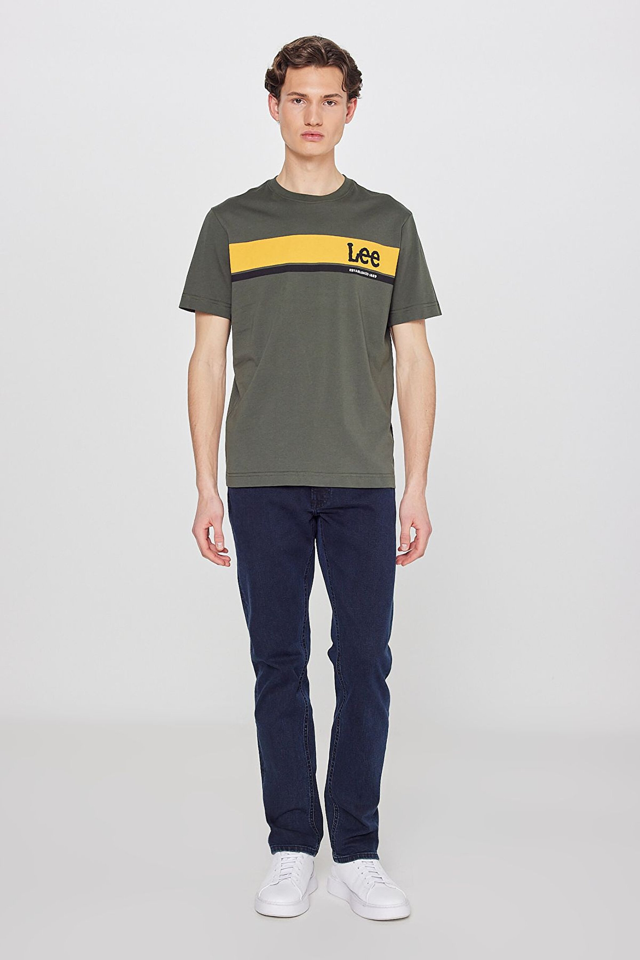 Regular Fit Normal Kesim %100 Pamuk Bisiklet Yaka Haki Tişört - Khaki-L211918801 (görsel 3)