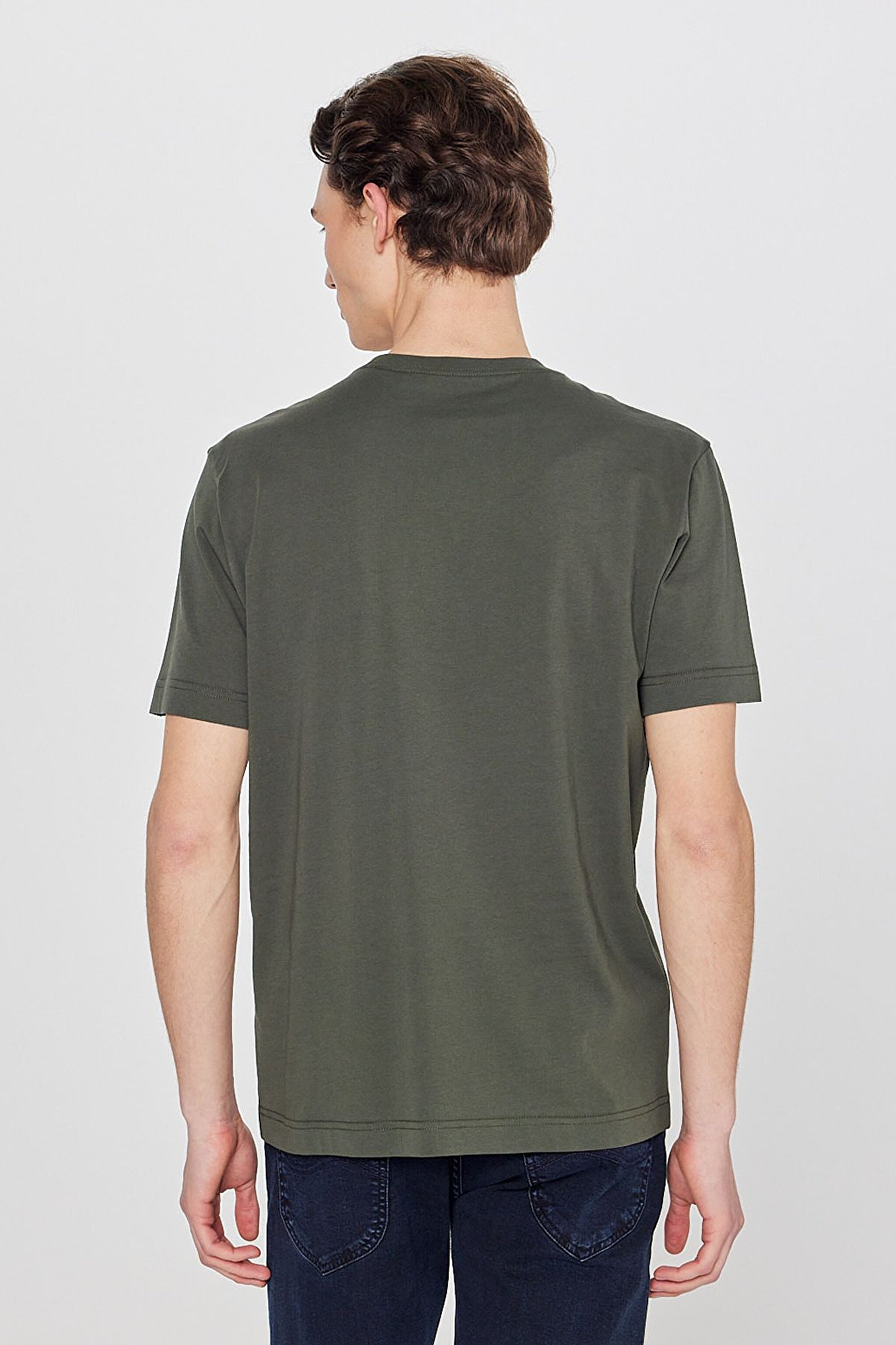 Regular Fit Normal Kesim %100 Pamuk Bisiklet Yaka Haki Tişört - Khaki-L211918801 (görsel 5)