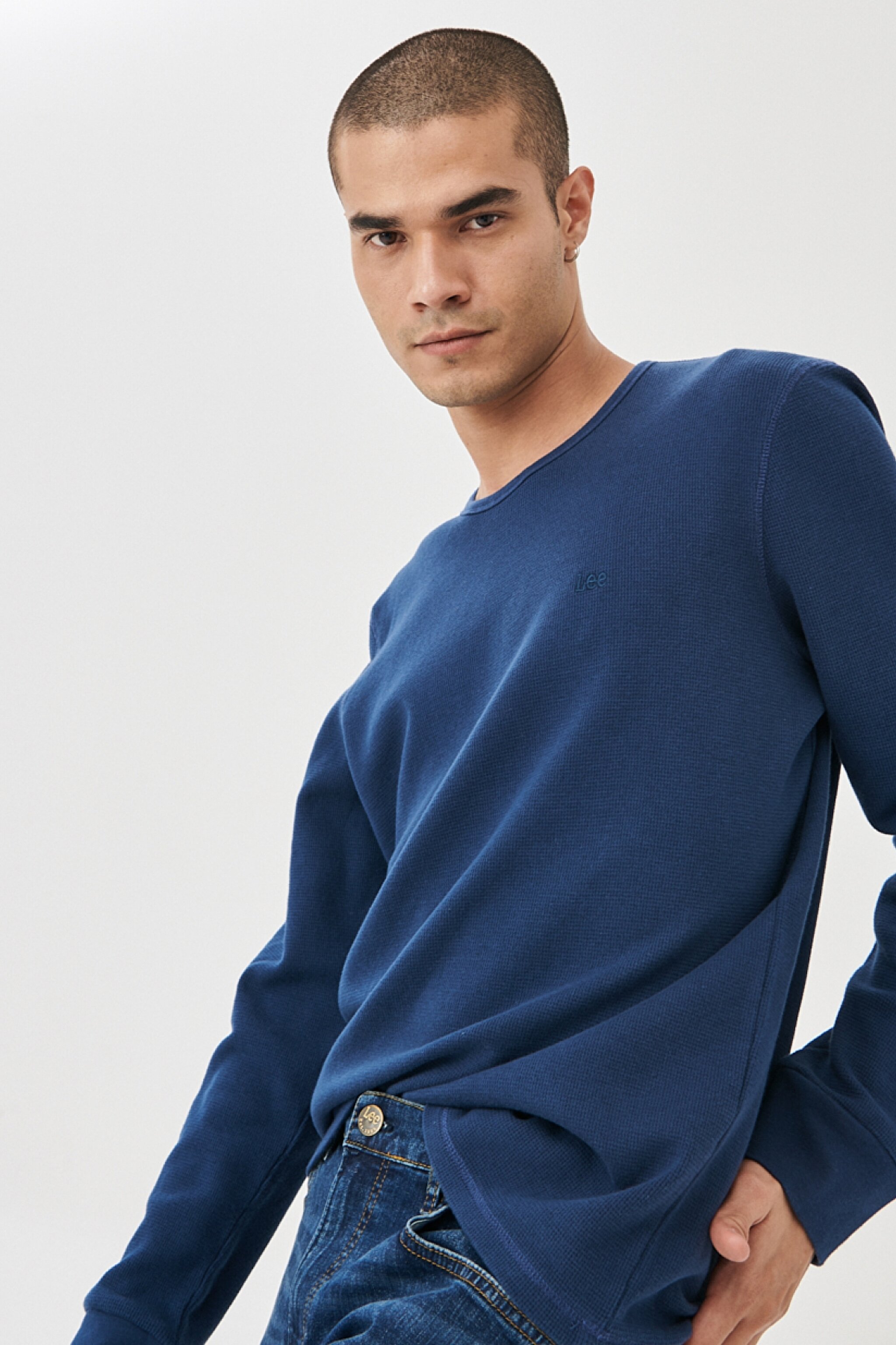 Regular Fit Normal Kesim %100 Pamuk Sıfır Yaka Sweatshirt - Blue-L212014400 (görsel 3)