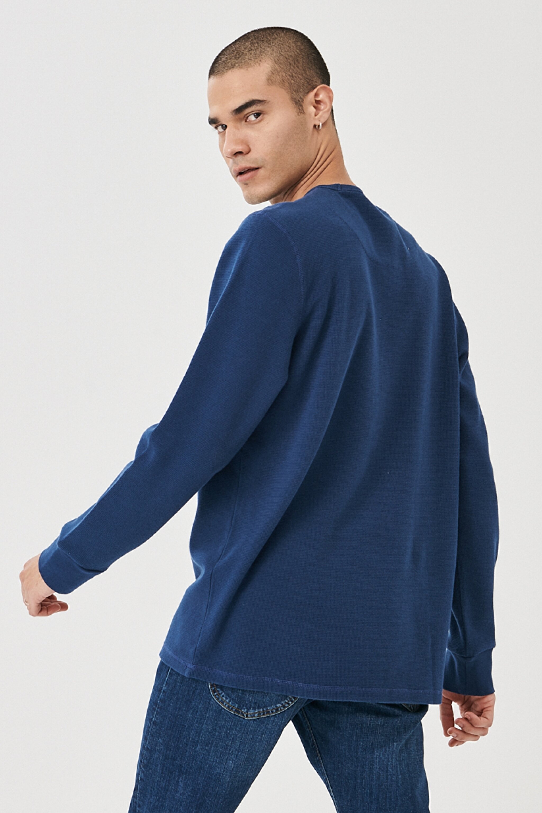 Regular Fit Normal Kesim %100 Pamuk Sıfır Yaka Sweatshirt - Blue-L212014400 (görsel 5)