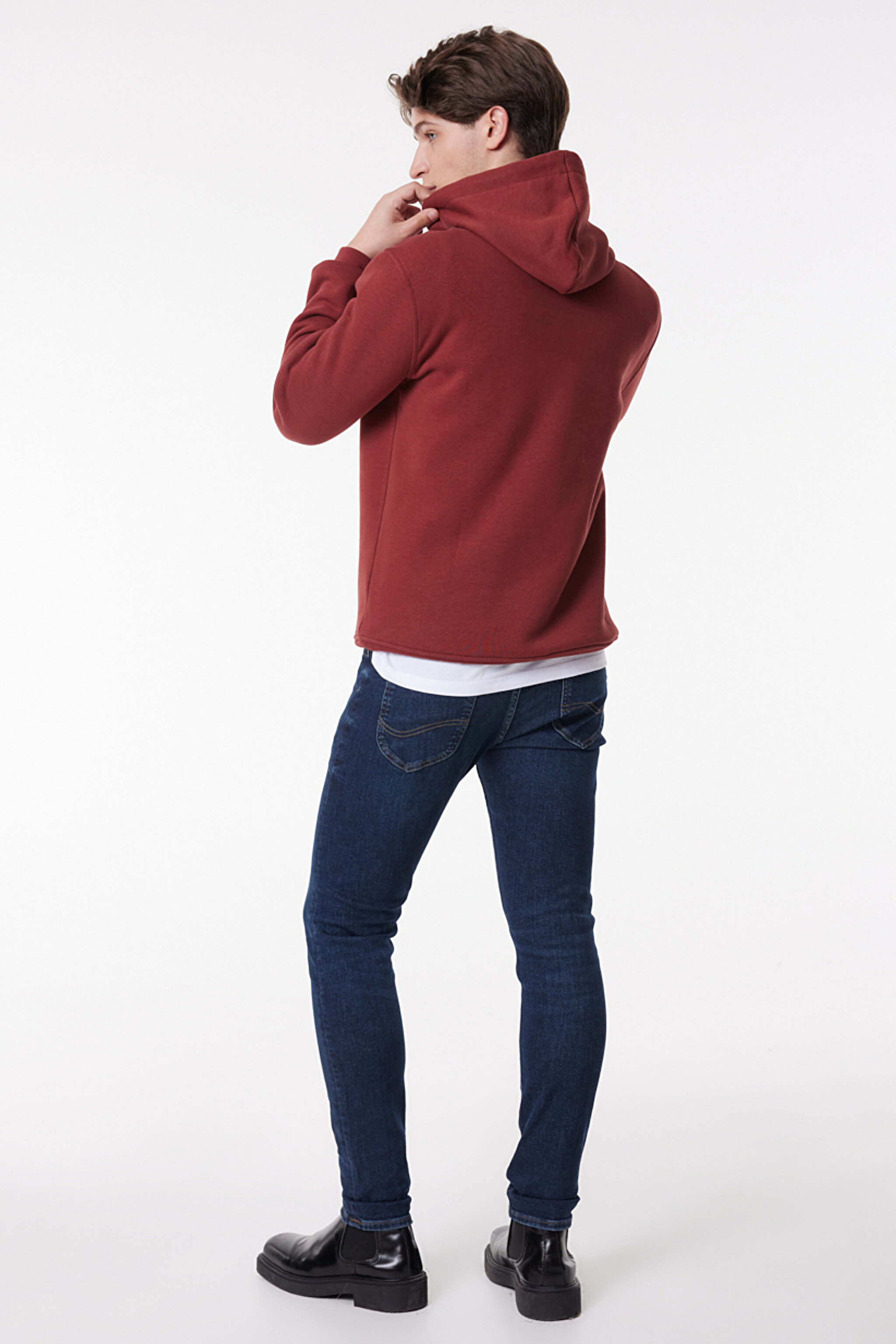 Regular Fit Normal Kesim %100 Pamuk Kapüşonlu Sweatshirt - Wine-L212021810 (görsel 7)