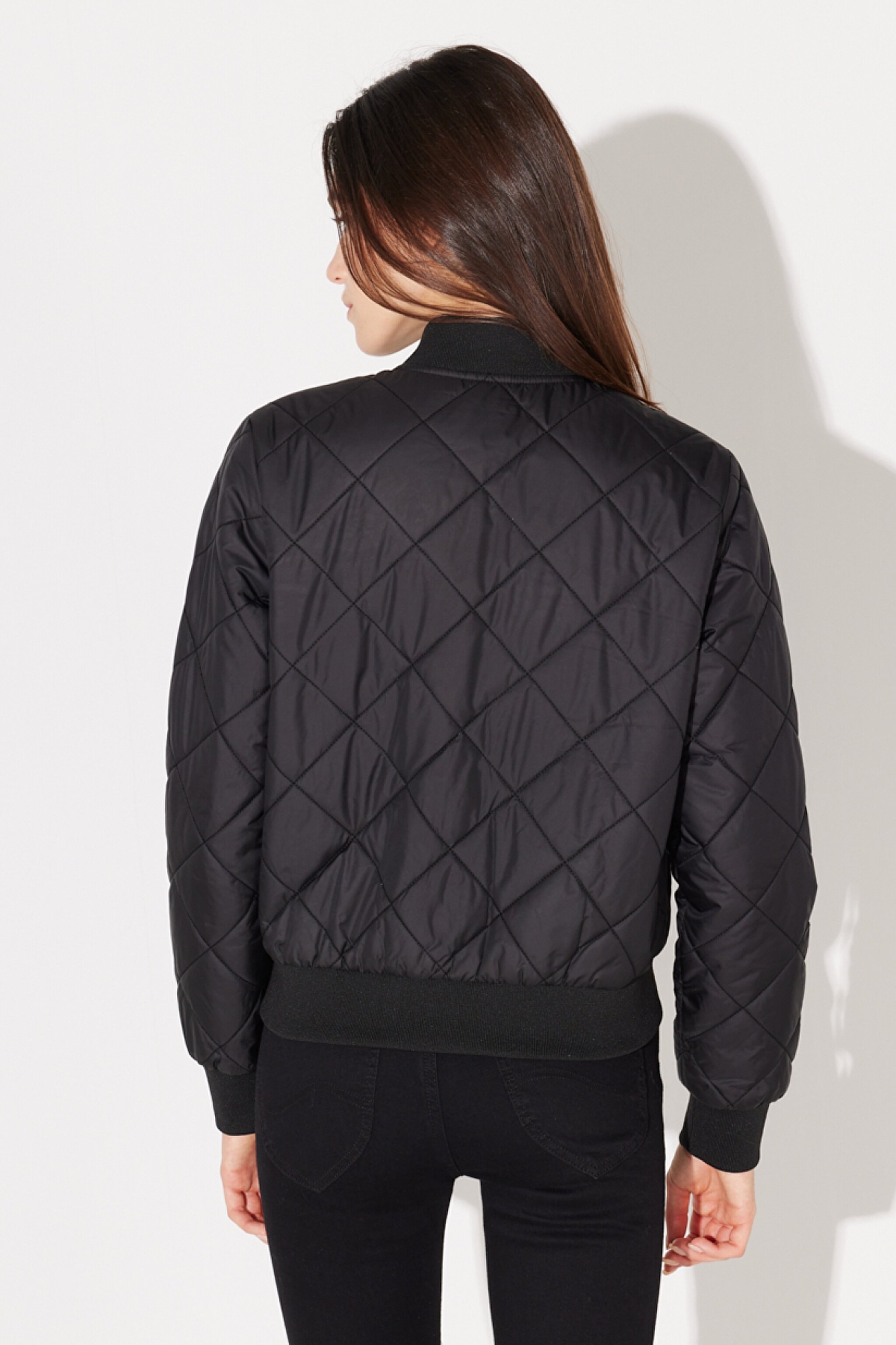 Regular Fit Normal Kesim Bisiklet Yaka Siyah Bomber Ceket - Black-L212034001 (görsel 6)