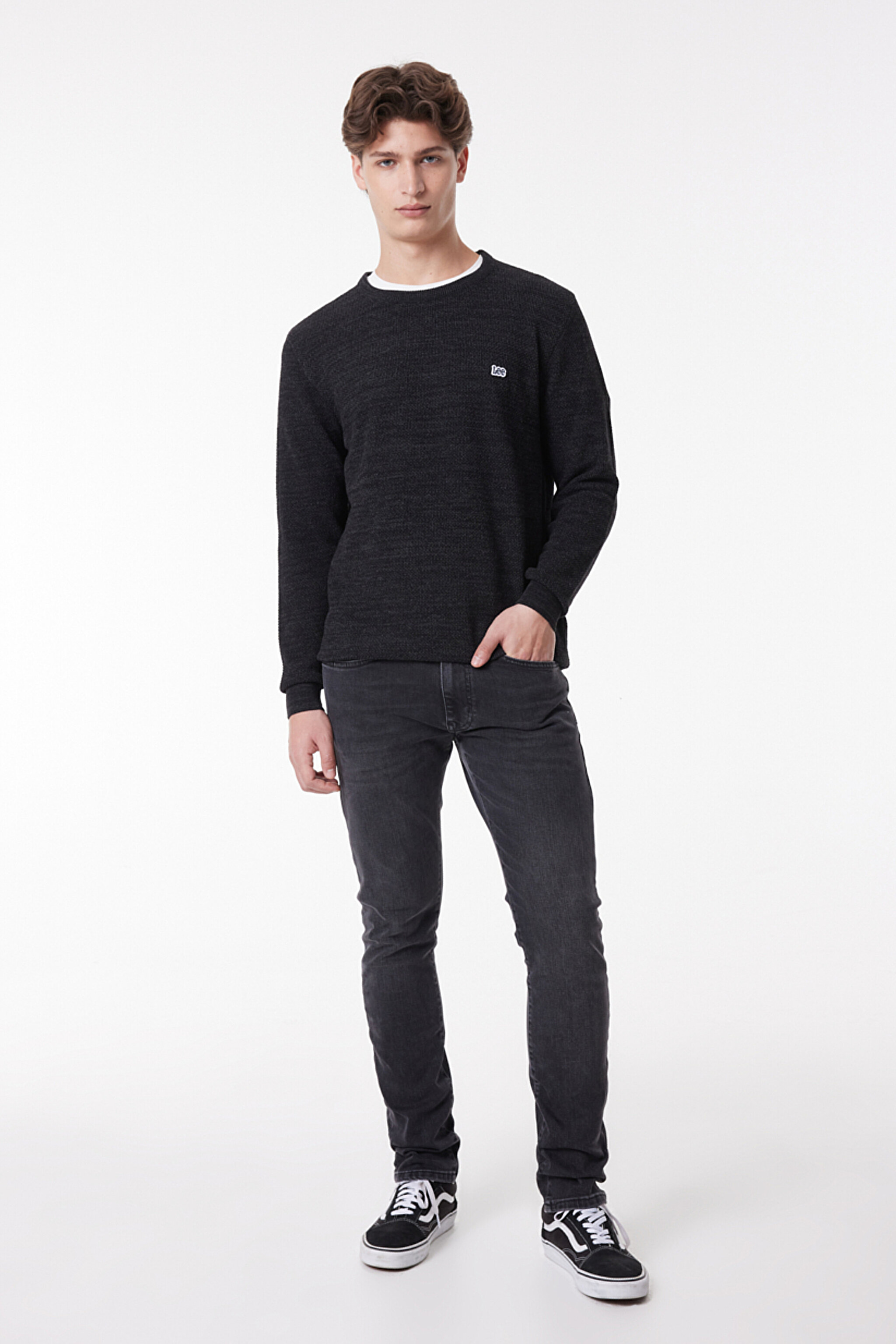 Regular Fit Normal Kesim Sıfır Yaka Triko - Anthracite-L212149003 (görsel 2)