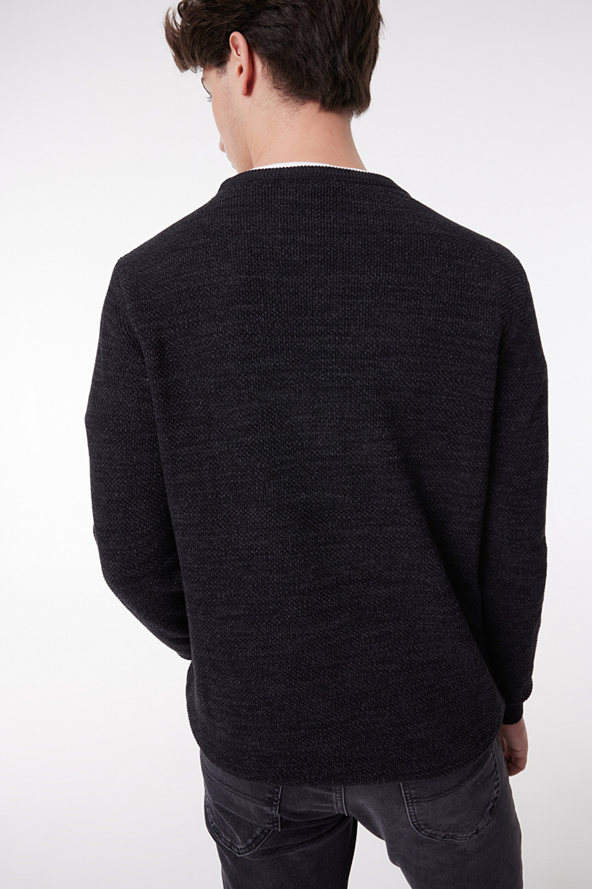 Regular Fit Normal Kesim Sıfır Yaka Triko - Anthracite-L212149003 (görsel 5)