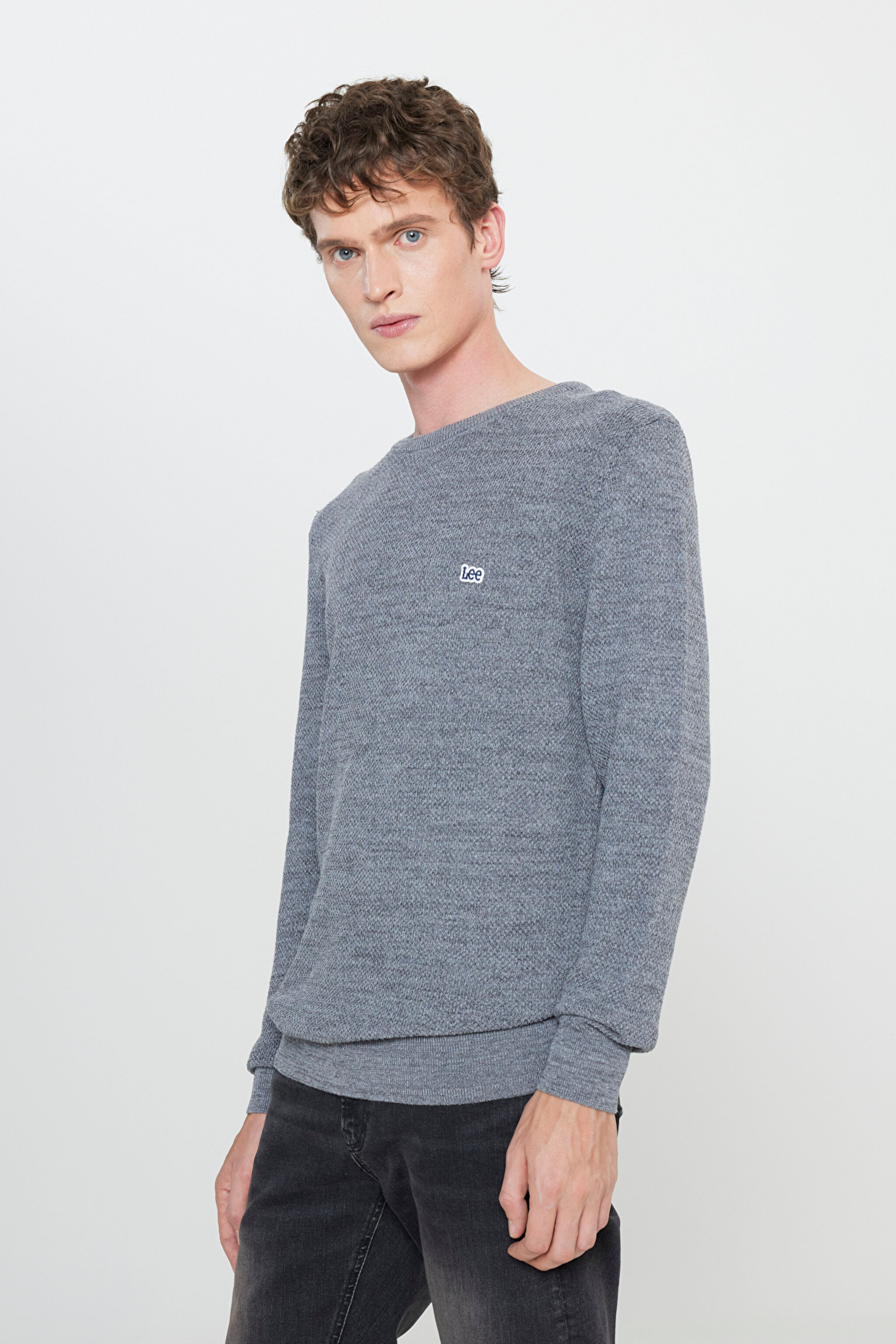 Regular Fit Normal Kesim Sıfır Yaka Triko - Gray-L212149035 (görsel 2)
