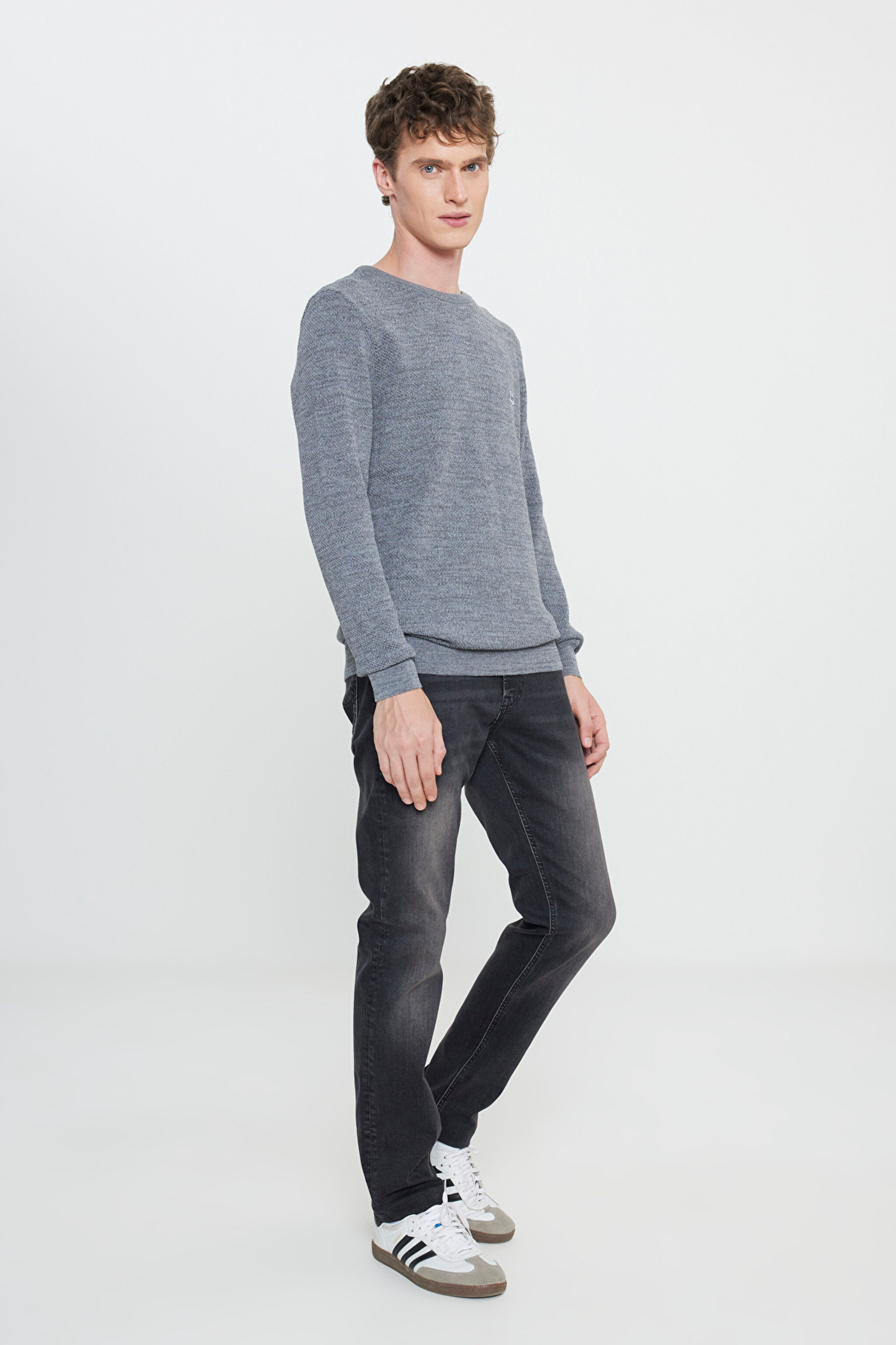 Regular Fit Normal Kesim Sıfır Yaka Triko - Gray-L212149035 (görsel 3)