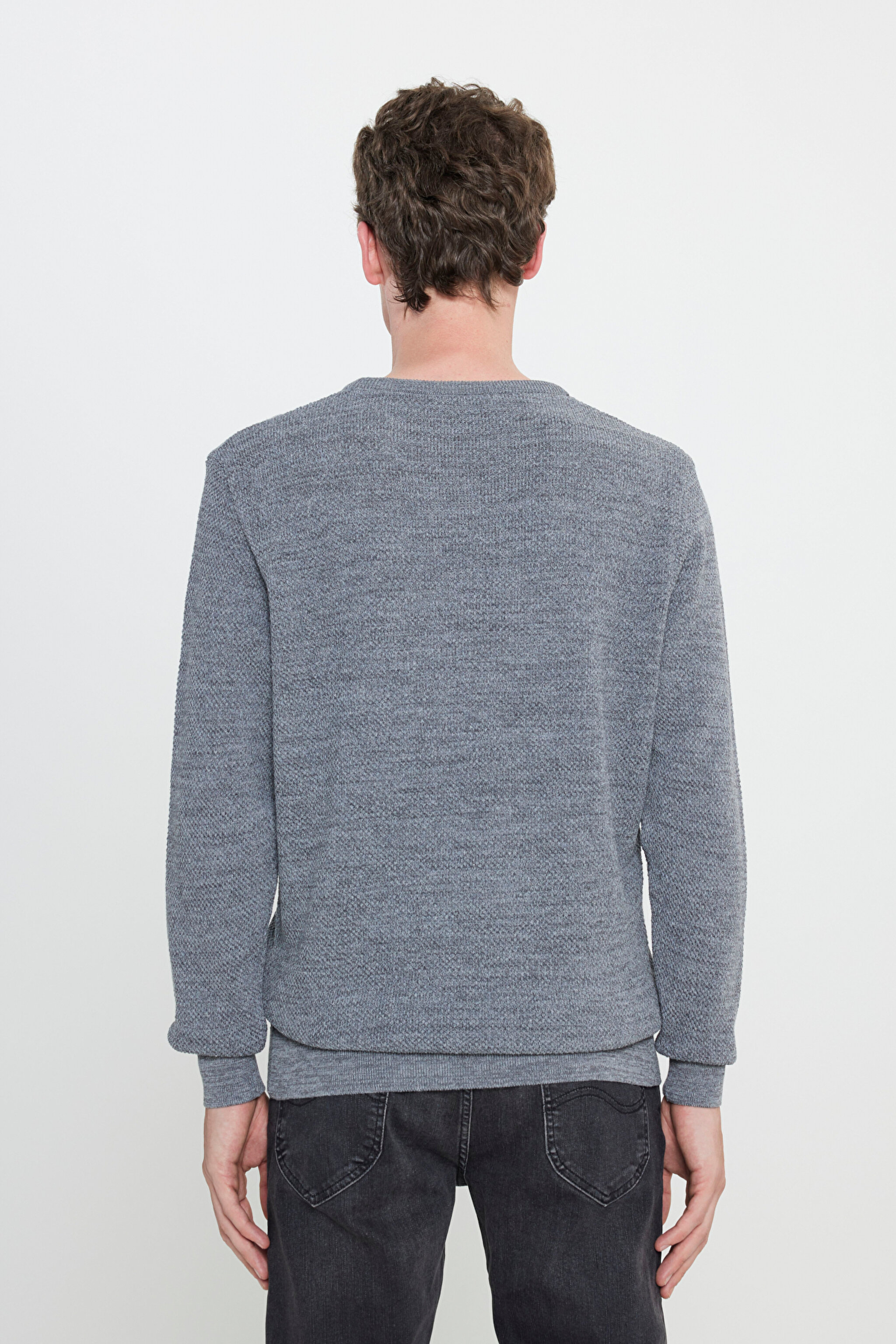 Regular Fit Normal Kesim Sıfır Yaka Triko - Gray-L212149035 (görsel 5)