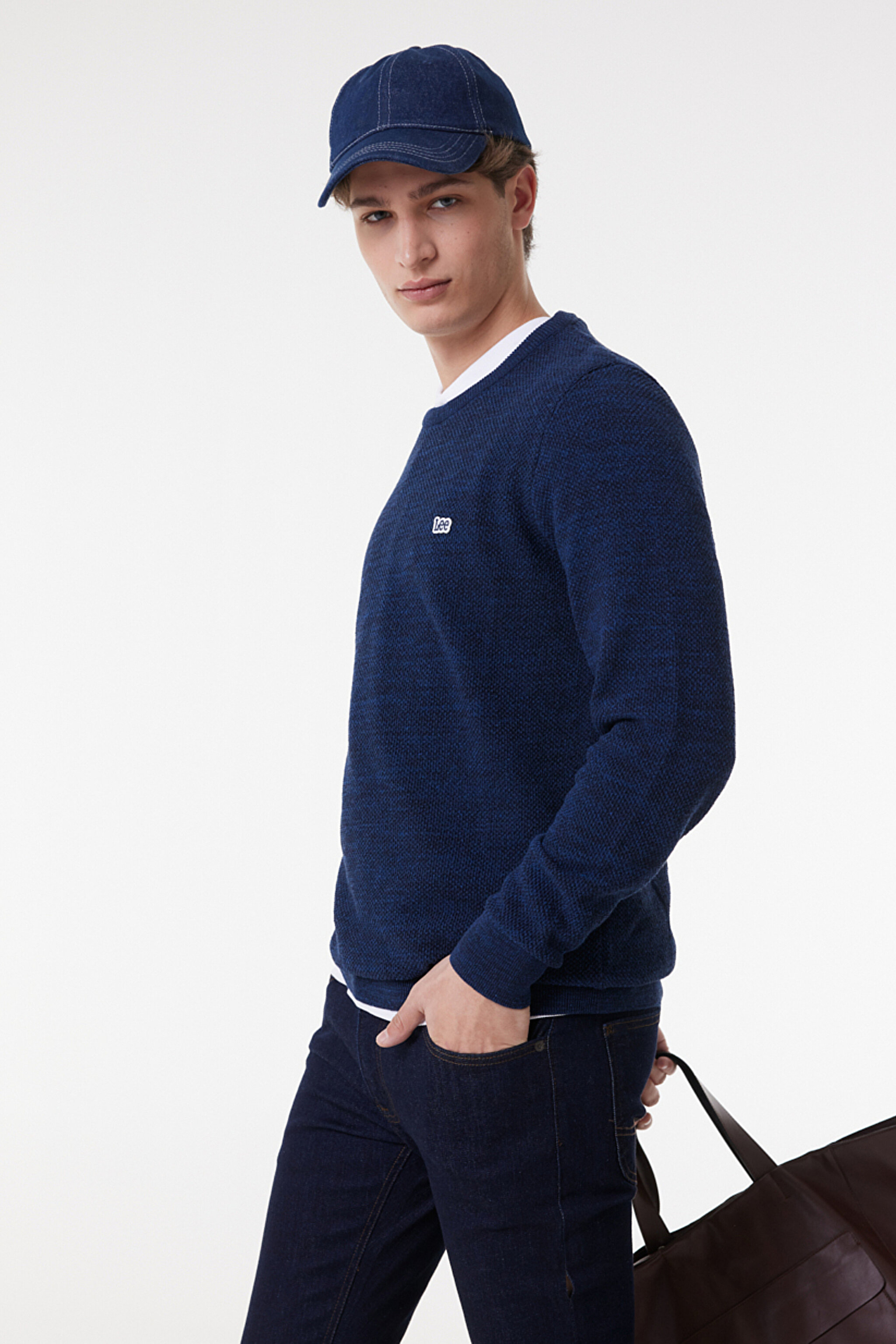 Regular Fit Rahat Kesim Bisiklet Yaka Triko - Indigo-L212149315 (görsel 3)