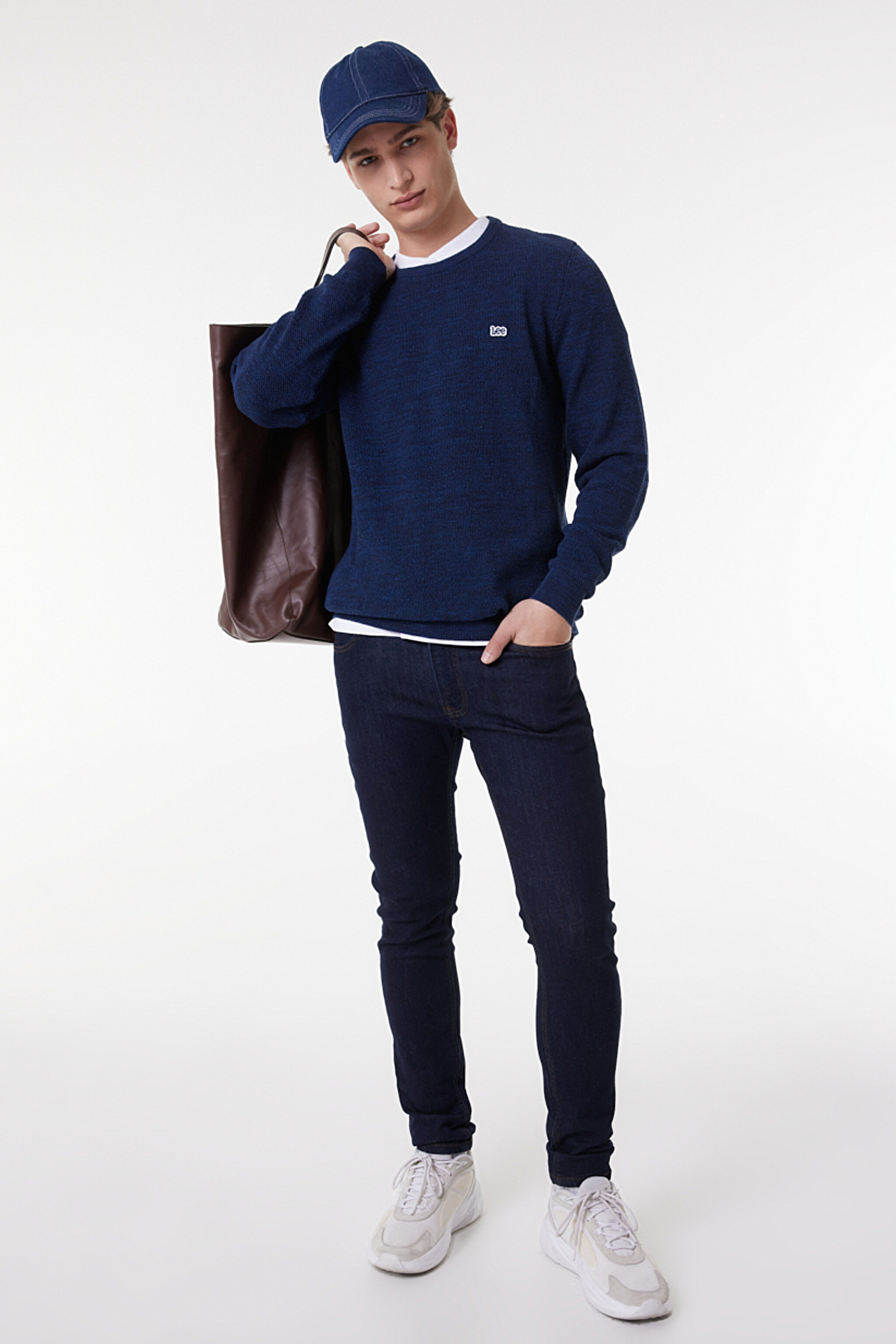 Regular Fit Rahat Kesim Bisiklet Yaka Triko - Indigo-L212149315 (görsel 4)
