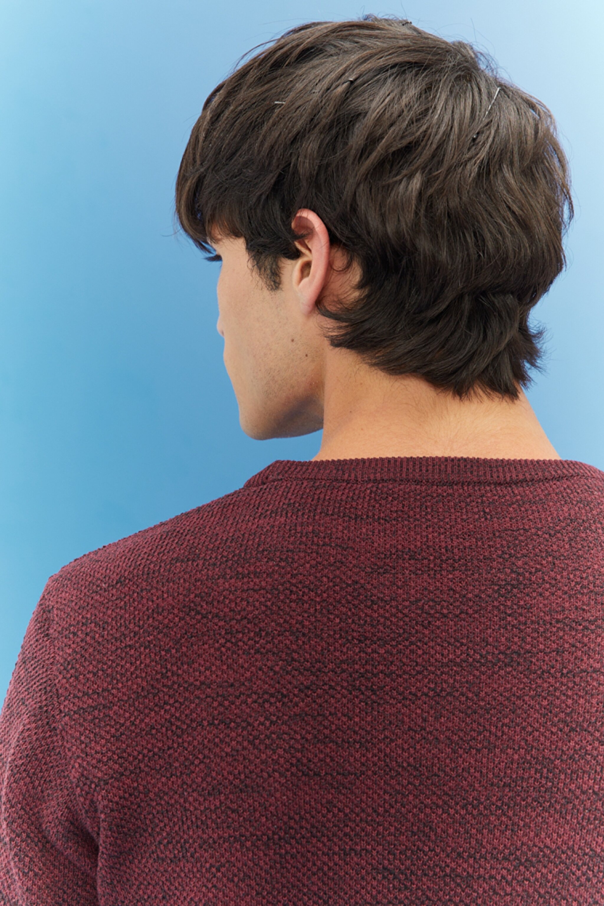 Regular Fit Normal Kesim Sıfır Yaka Triko - Wine-L212149810 (görsel 5)