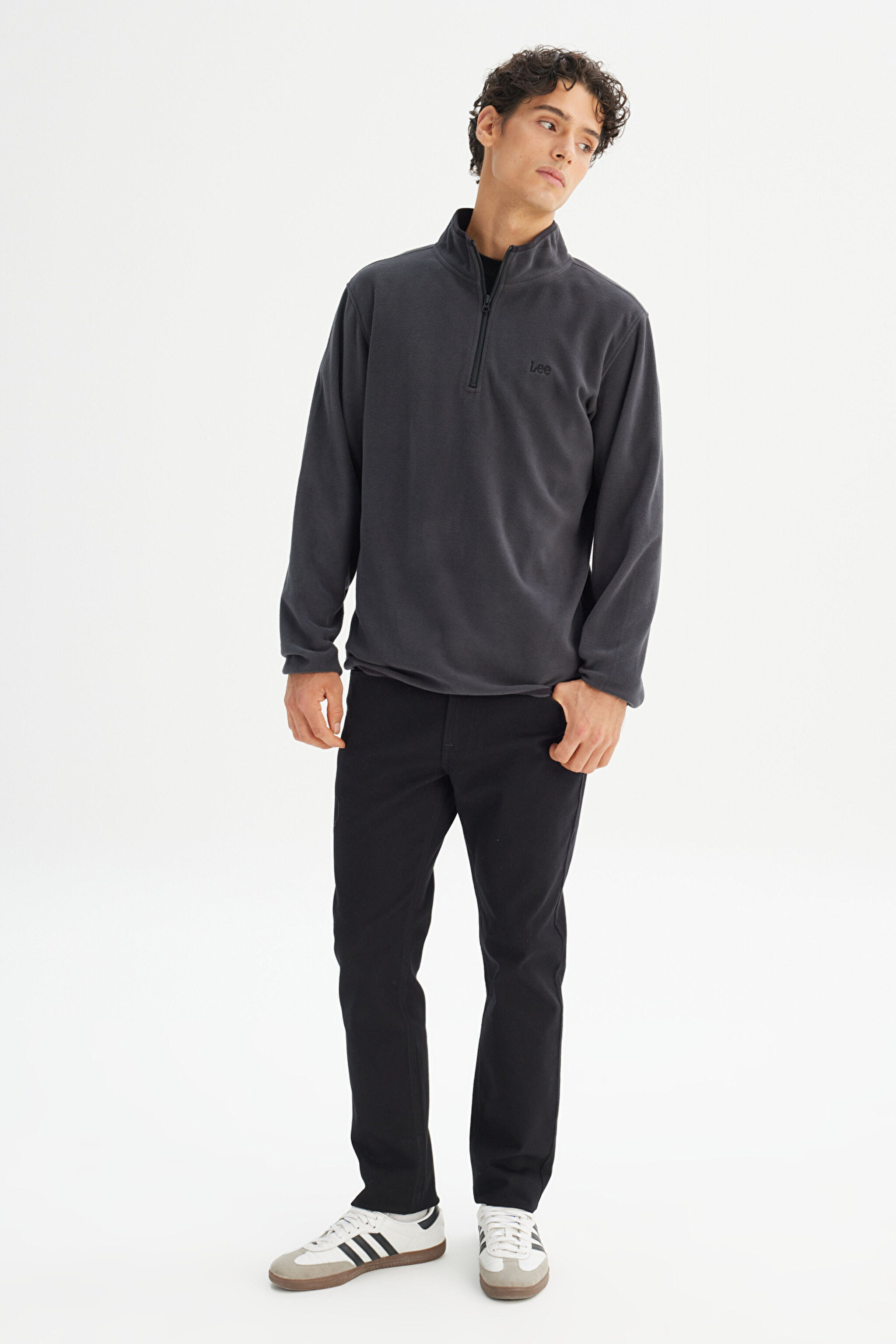 Regular Fit Normal Kesim Fermuarlı Dik Yaka Polar - Anthracita-L212208003 (görsel 2)