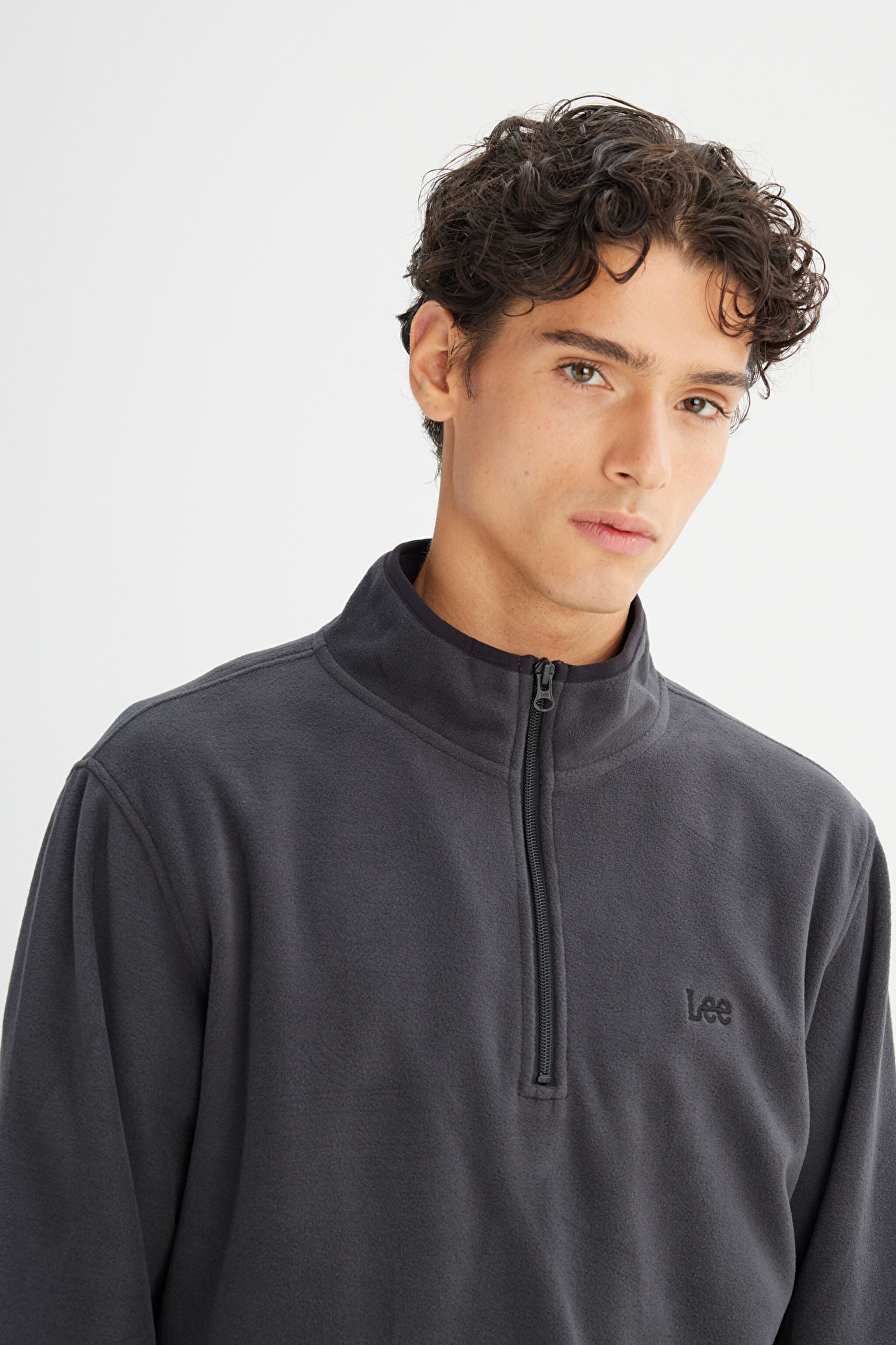 Regular Fit Normal Kesim Fermuarlı Dik Yaka Polar - Anthracita-L212208003 (görsel 4)