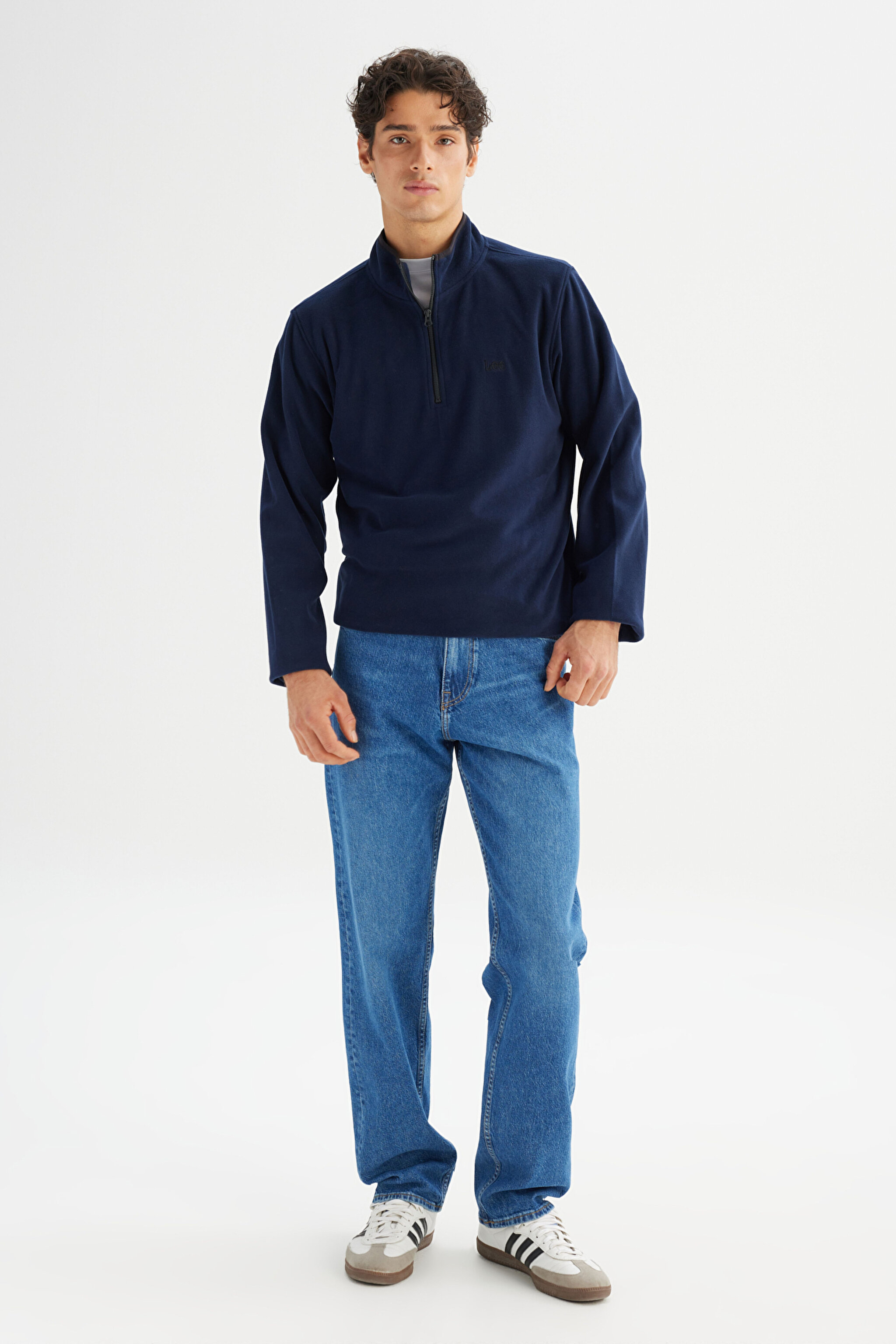 Regular Fit Normal Kesim Dik Yaka Yarım Fermuarlı Lacivert Polar - Navy-L212208410 (görsel 2)