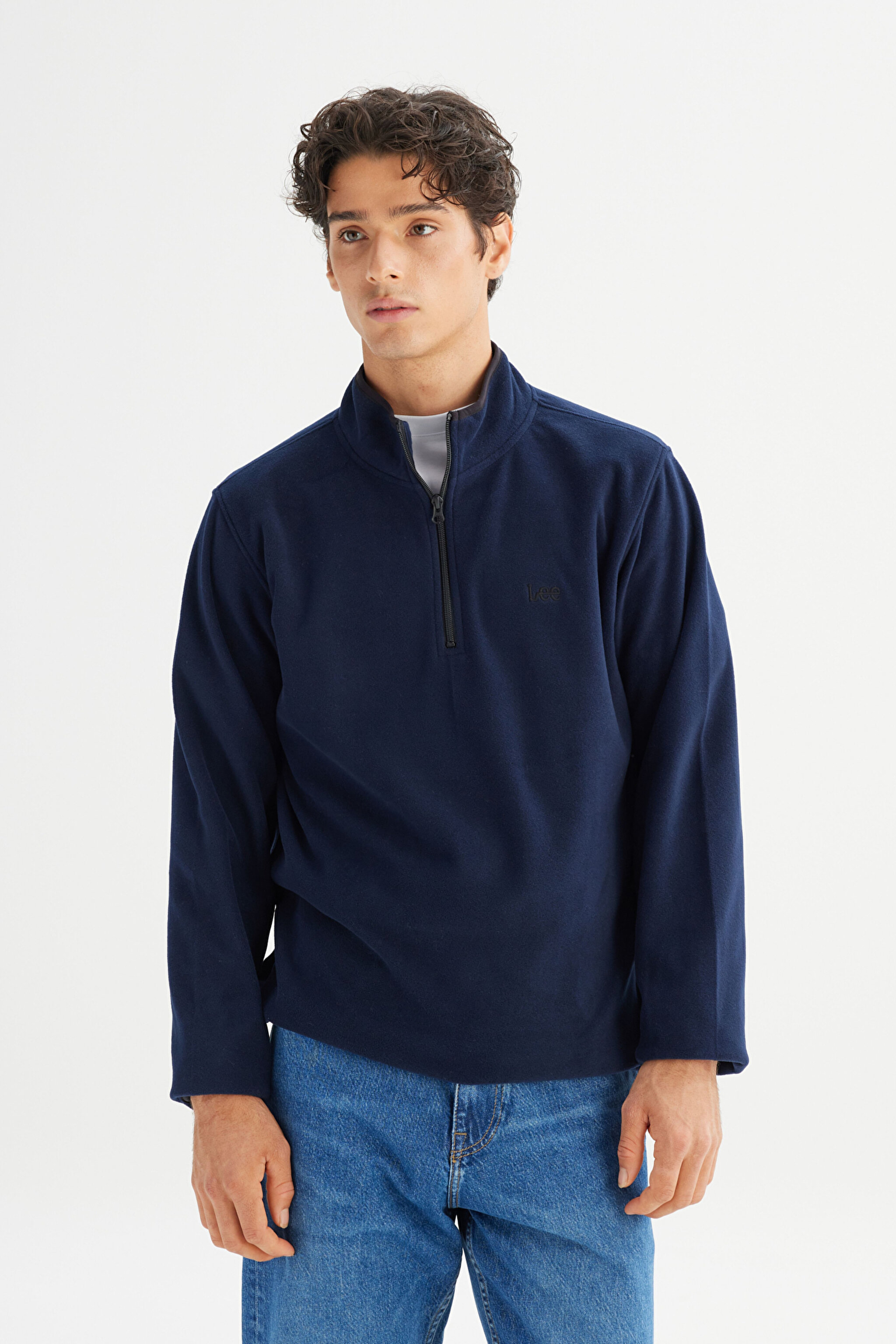 Regular Fit Normal Kesim Dik Yaka Yarım Fermuarlı Lacivert Polar - Navy-L212208410 (görsel 3)