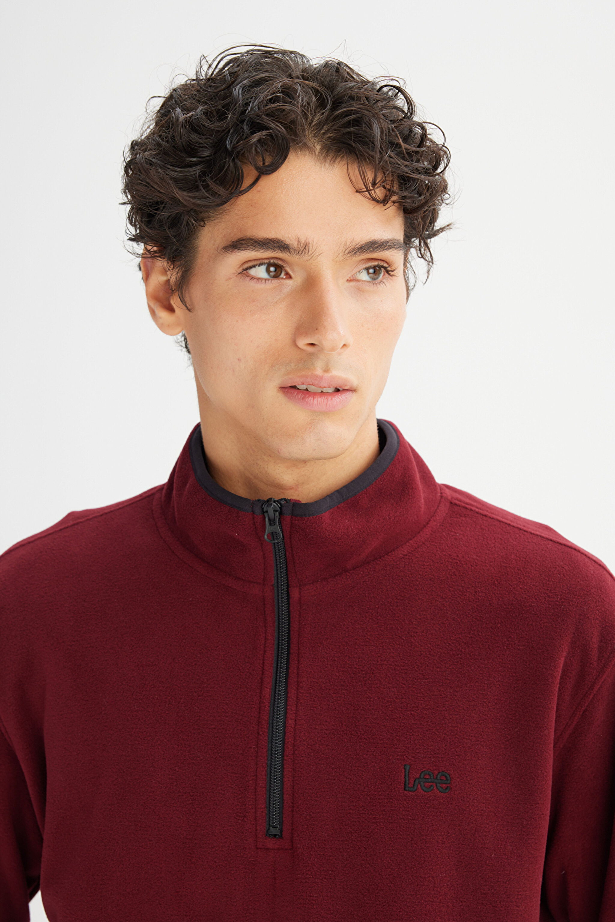 Regular Fit Normal Kesim Dik Yaka Yarım Fermuarlı Bordo Polar - Wine-L212208810 (görsel 4)
