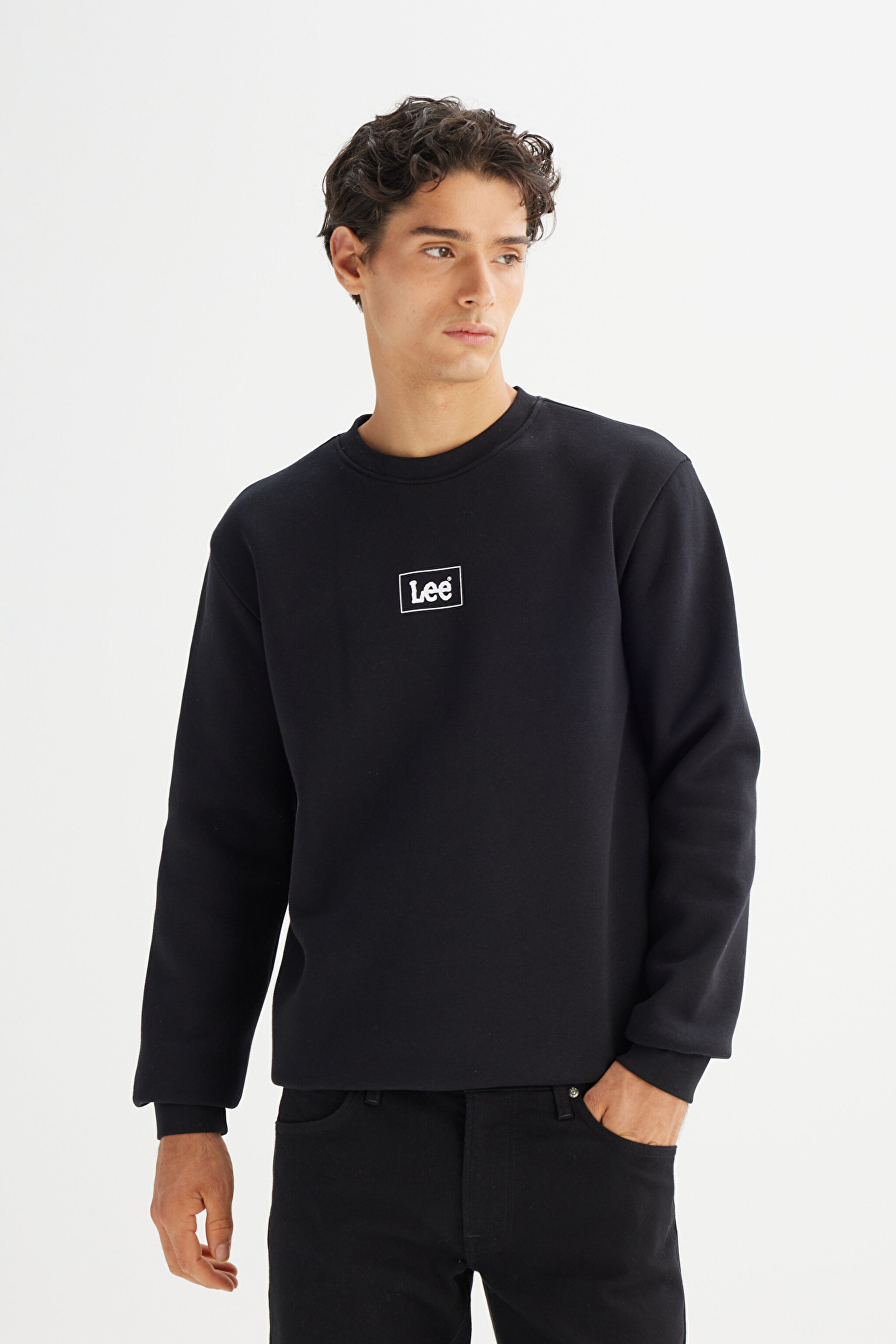 Regular Fit Normal Kesim Bisiklet Yaka İçi Polarlı Siyah Sweatshirt