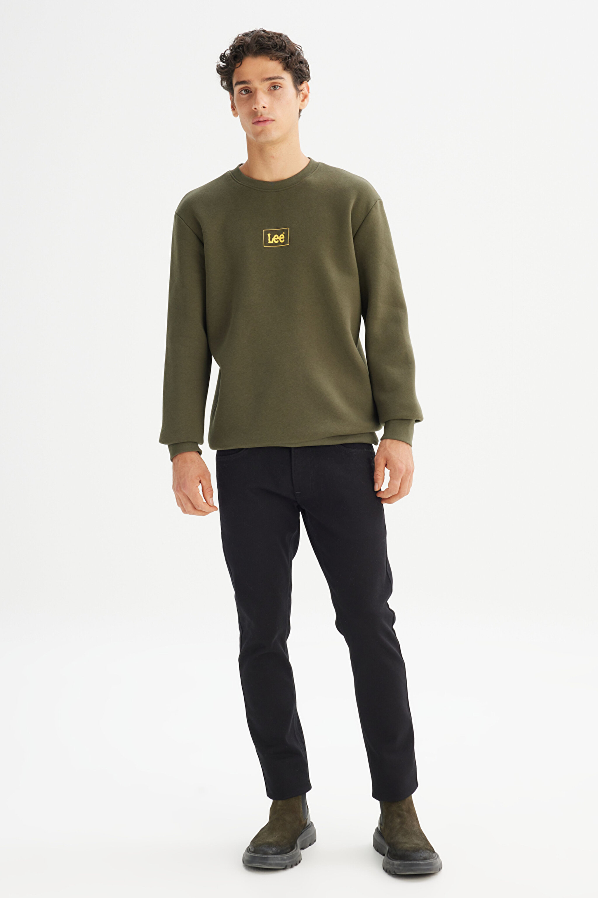 Regular Fit Normal Kesim Sıfır Yaka Sweatshirt - Khaki-L212299801 (görsel 2)
