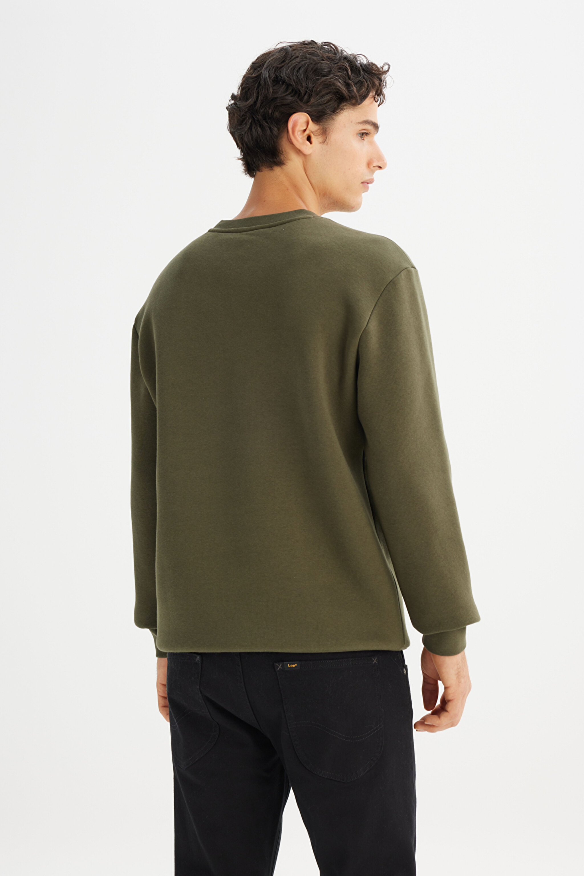 Regular Fit Normal Kesim Sıfır Yaka Sweatshirt - Khaki-L212299801 (görsel 5)