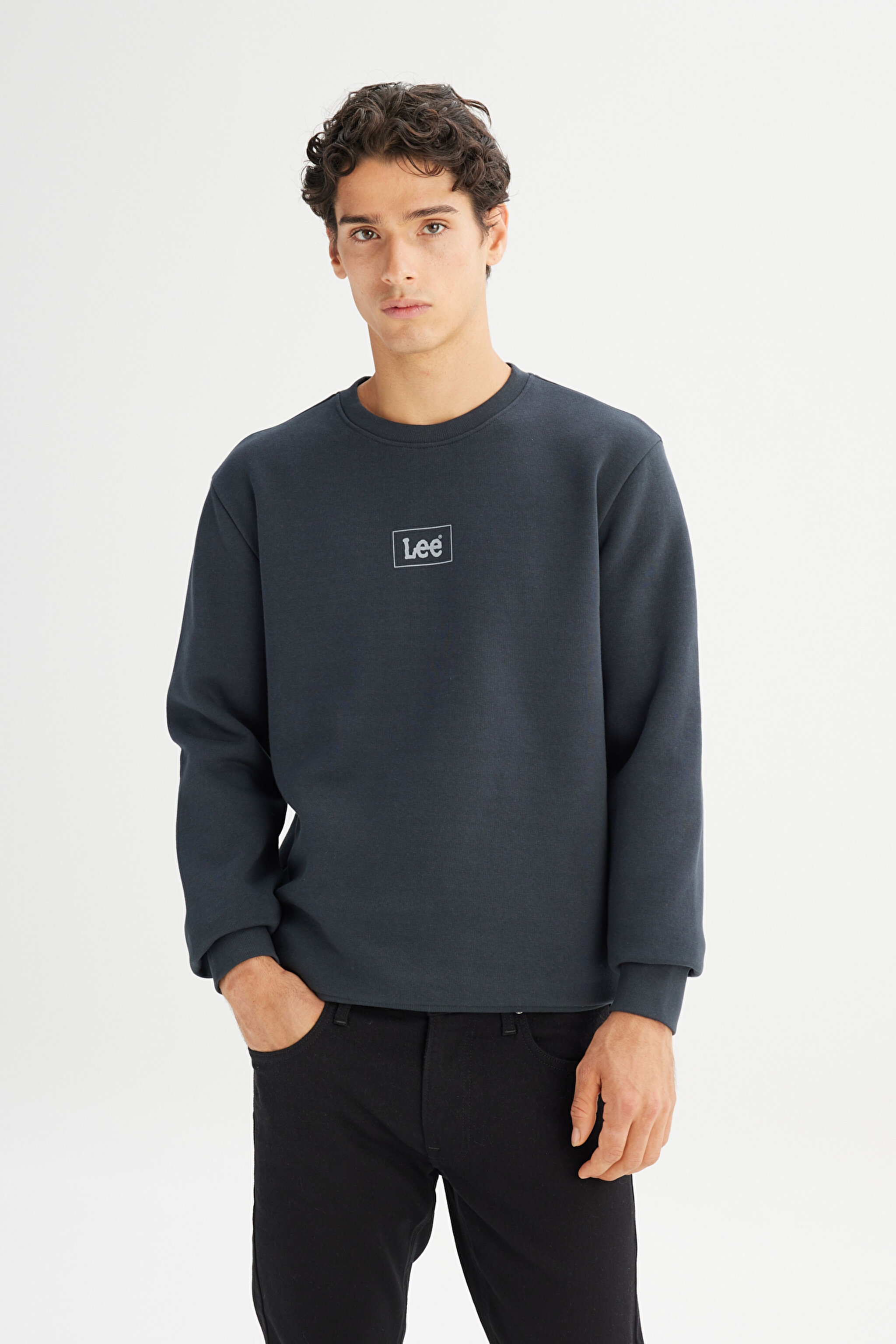 Regular Fit Normal Kesim Bisiklet Yaka İçi Polarlı Antrasit Sweatshirt - Washed Black-L212299XVD