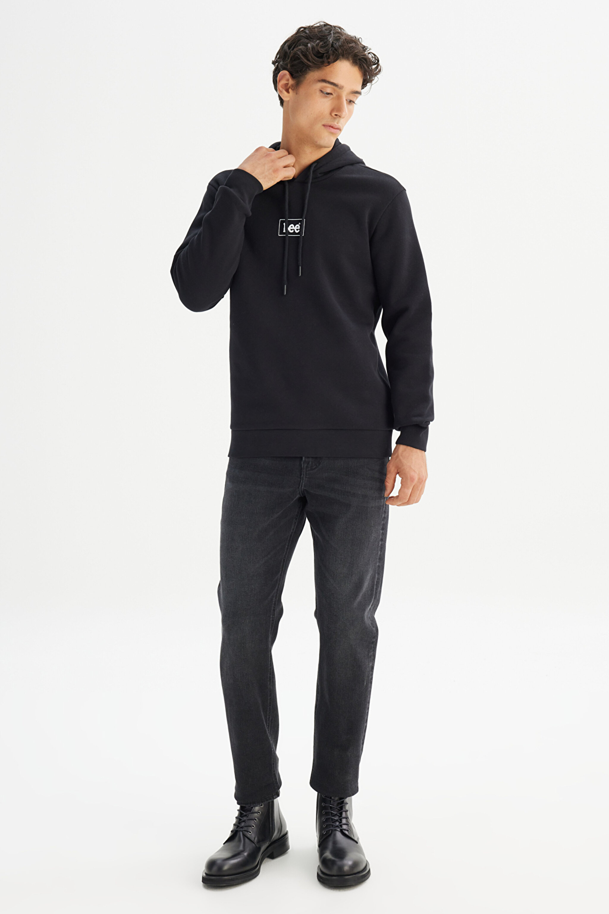 Regular Fit Normal Kesim Kapüşonlu Sweatshirt - Black-L212302001 (görsel 2)