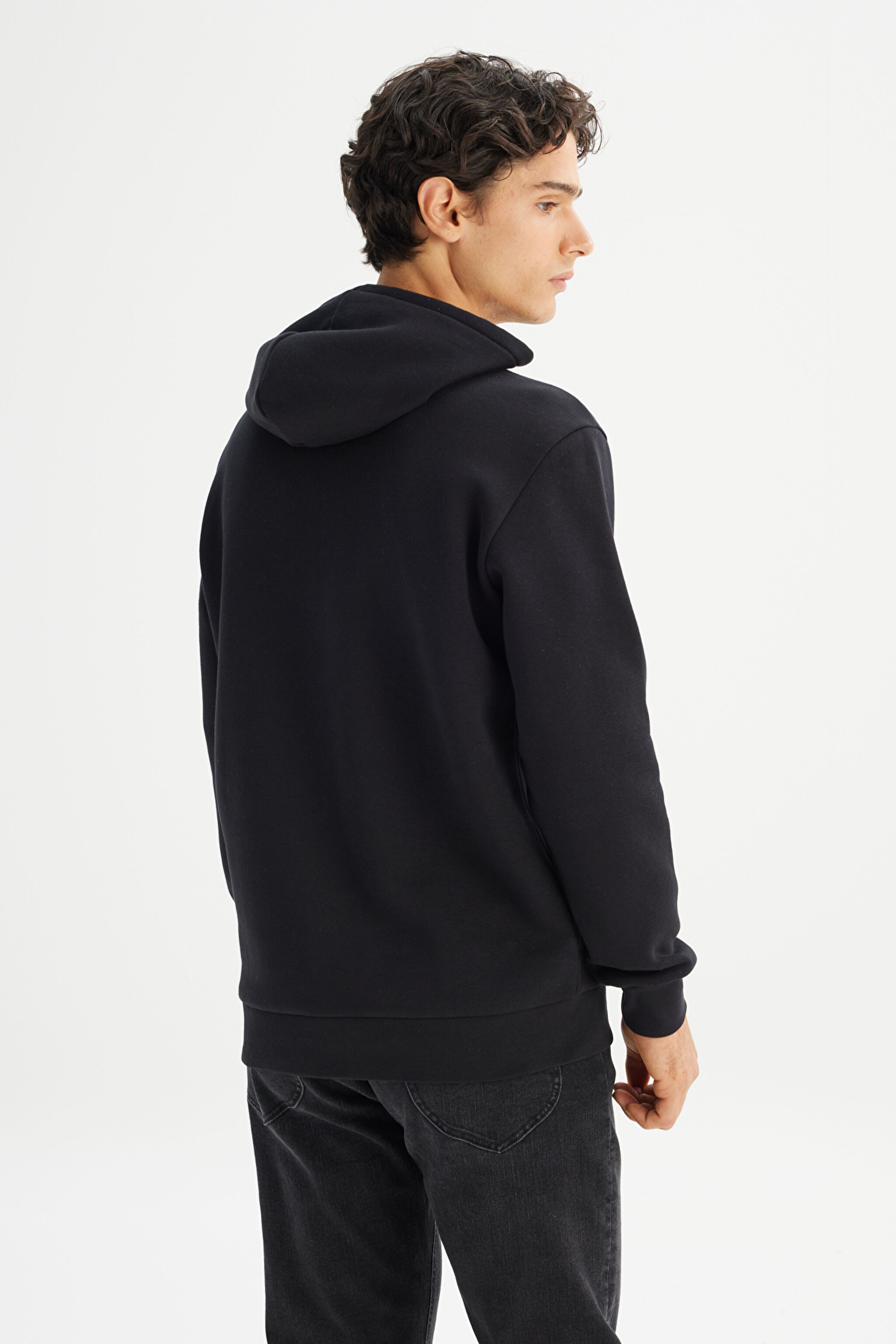 Regular Fit Normal Kesim Kapüşonlu Sweatshirt - Black-L212302001 (görsel 5)