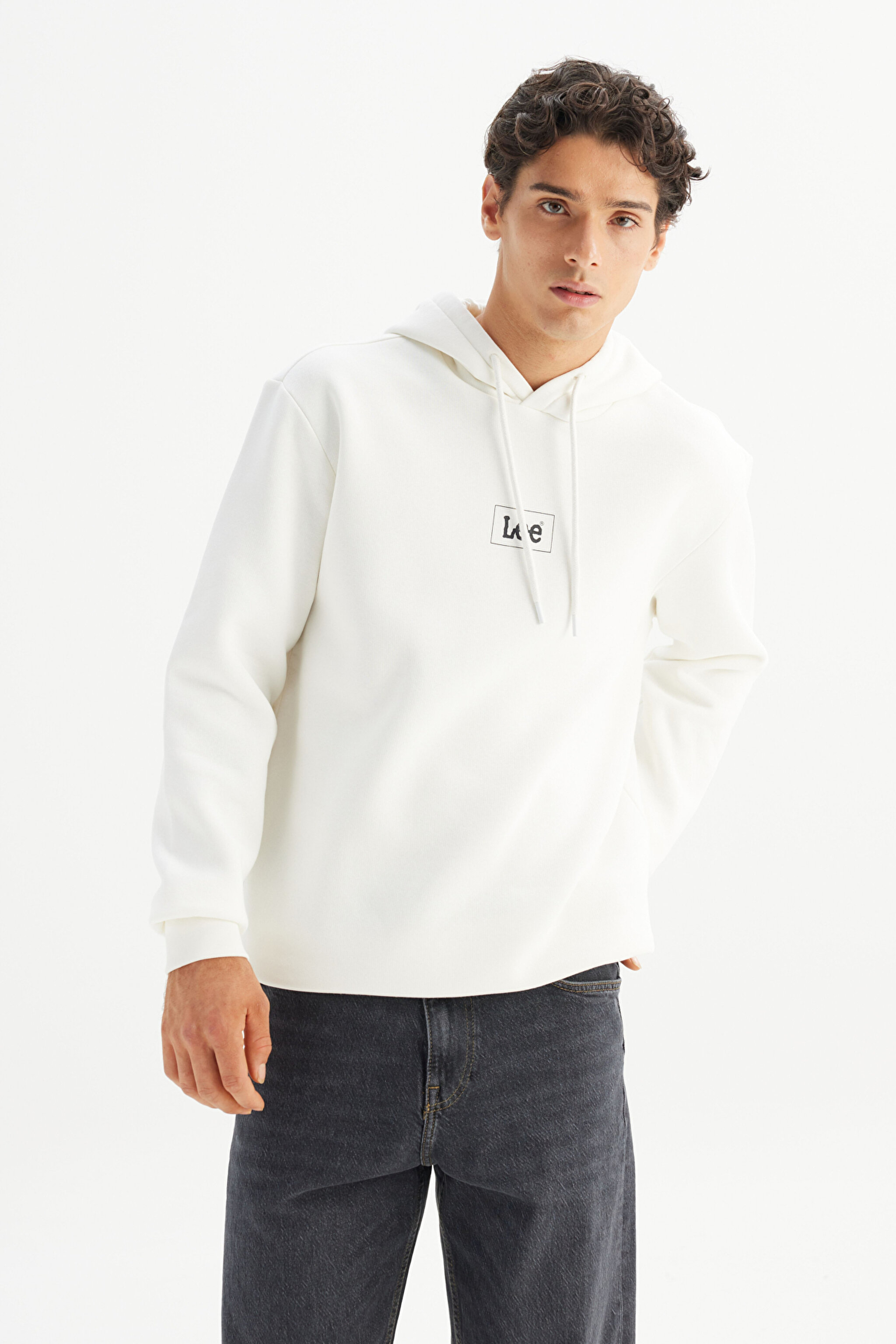 Pamuklu Regular Fit Normal Kesim Kapüşonlu Logo Detaylı Sweatshirt - Ecru-L212302990 (görsel 3)