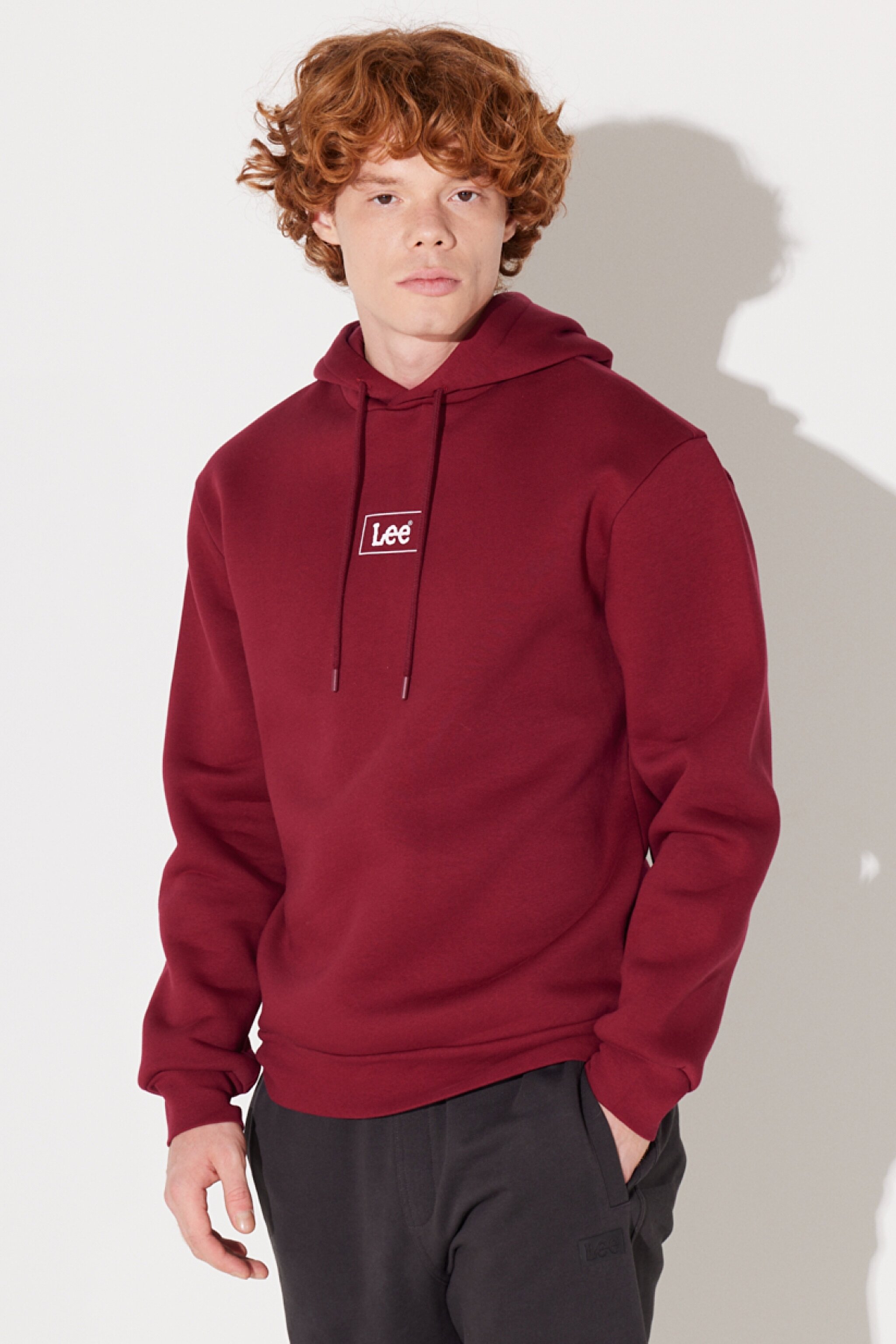 Regular Fit Normal Kesim Kapüşonlu İçi Polarlı Bordo Sweatshirt