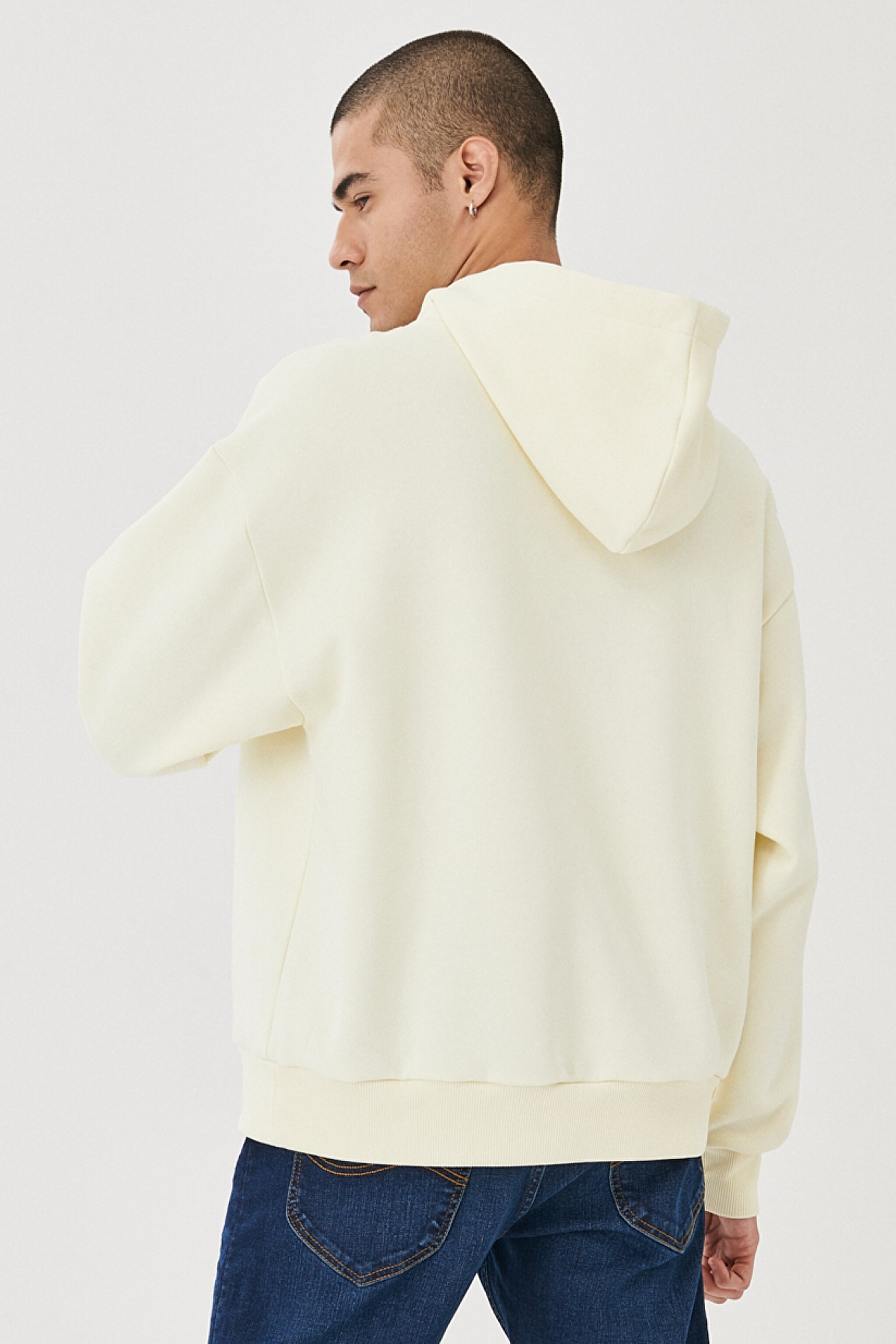 Regular Fit Normal Kesim Kapüşonlu Sweatshirt - Off White-L212304102 (görsel 5)