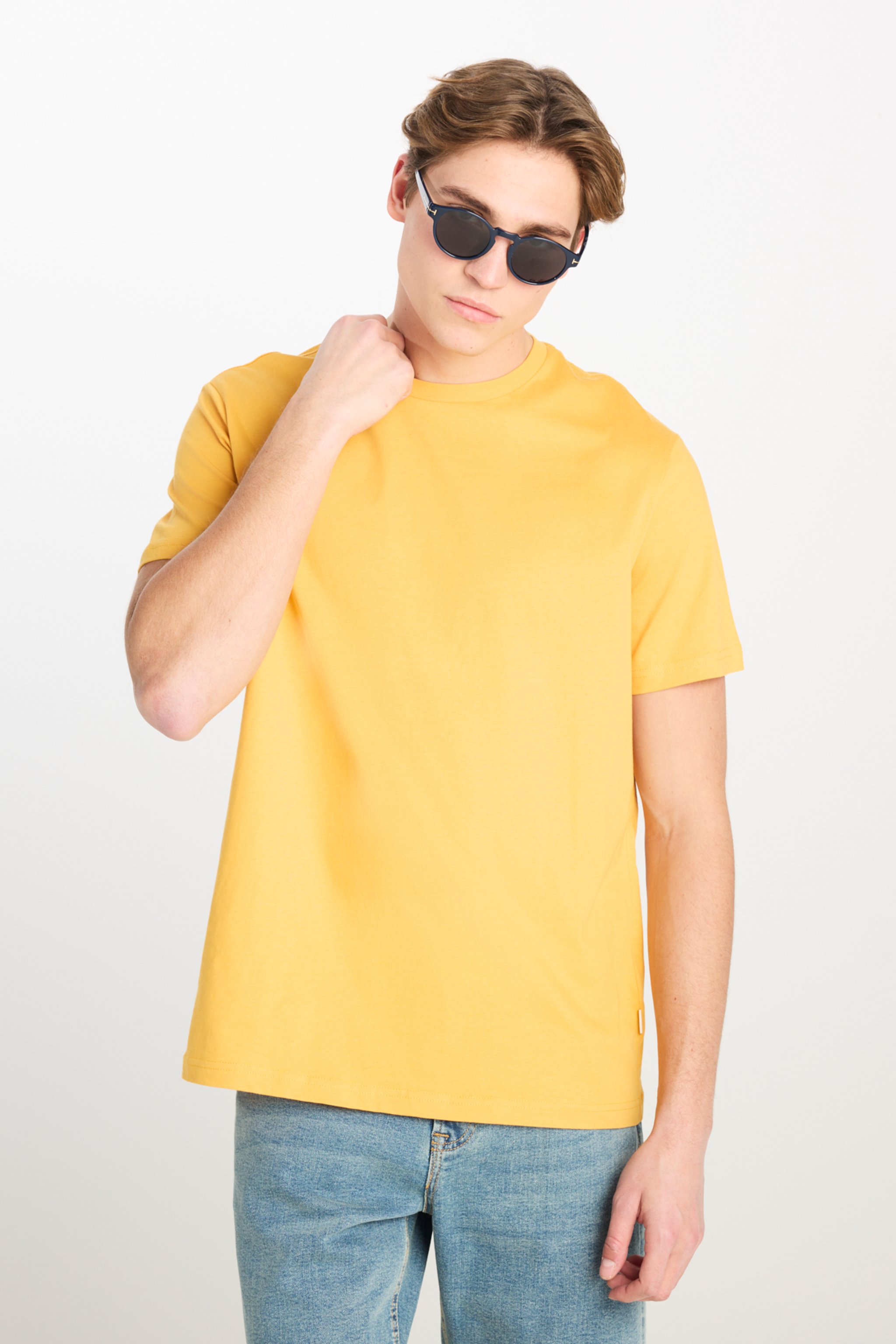 Regular Fit Rahat Kesim %100  Pamuk Kısa Kollu Crew Neck Tişört - Mustard-L221069210