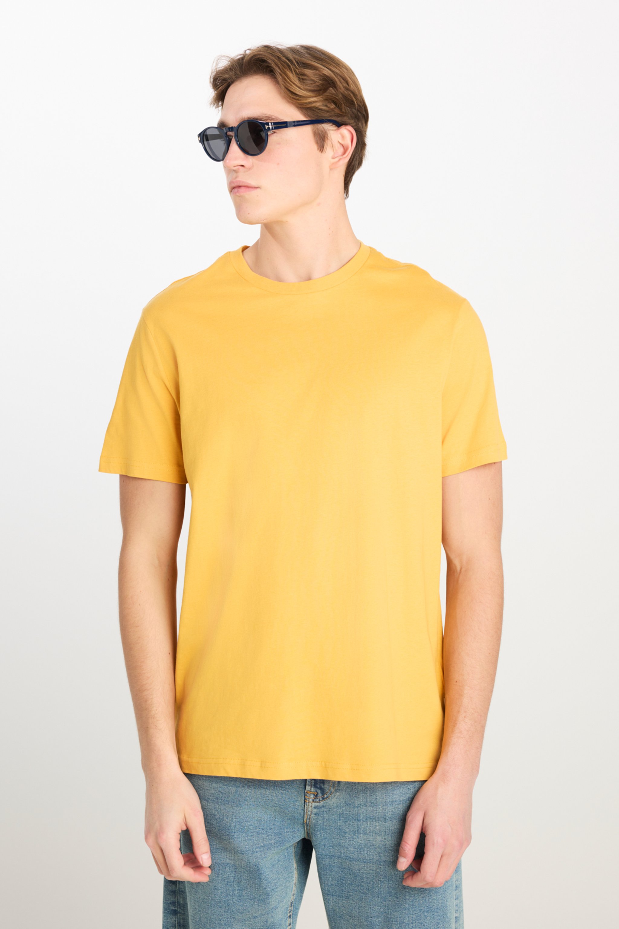 Regular Fit Rahat Kesim %100  Pamuk Kısa Kollu Crew Neck Tişört - Mustard-L221069210 (görsel 2)