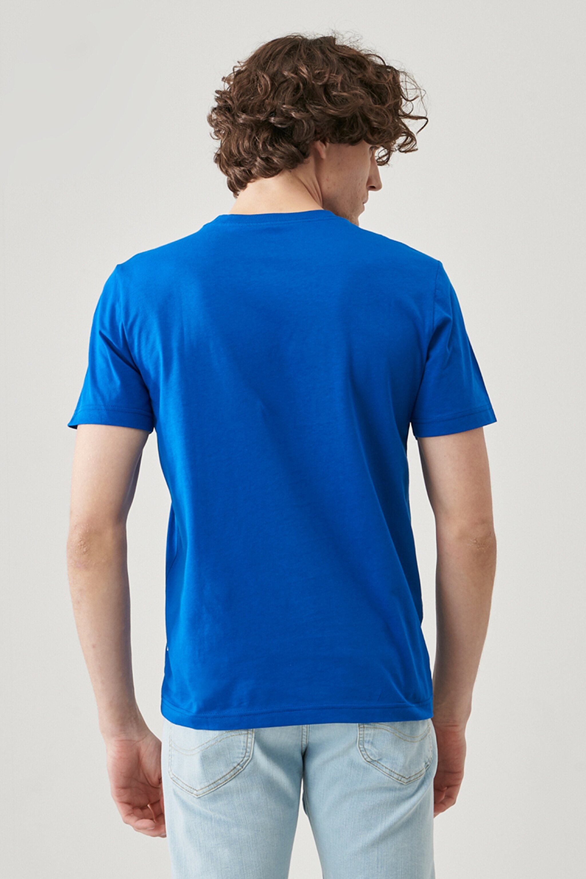 Regular Fit Rahat Kesim %100  Pamuk Kısa Kollu Crew Neck Tişört - Sax-L221069403 (görsel 5)