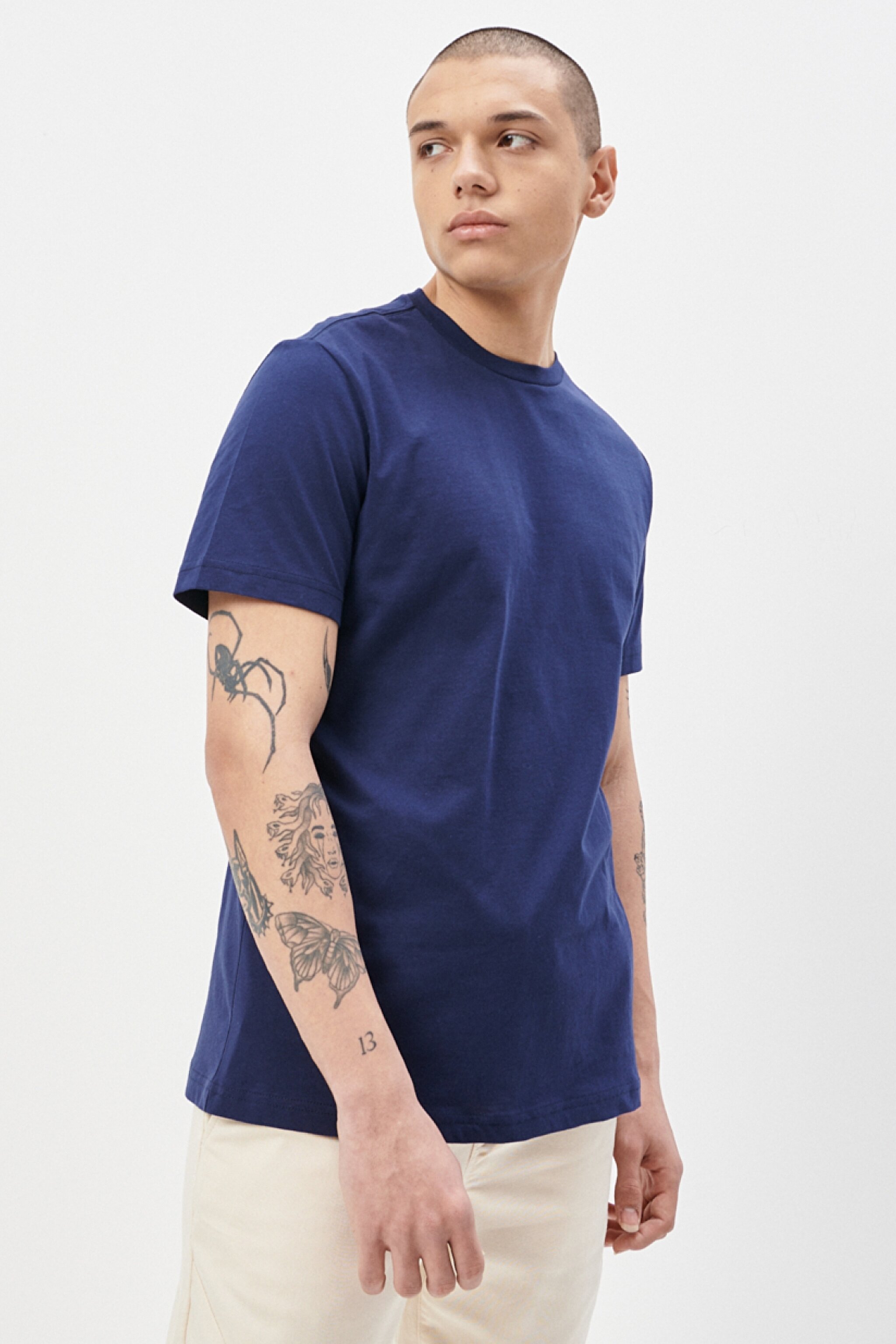 Regular Fit Rahat Kesim %100  Pamuk Kısa Kollu Crew Neck Tişört - Navy-L221069410