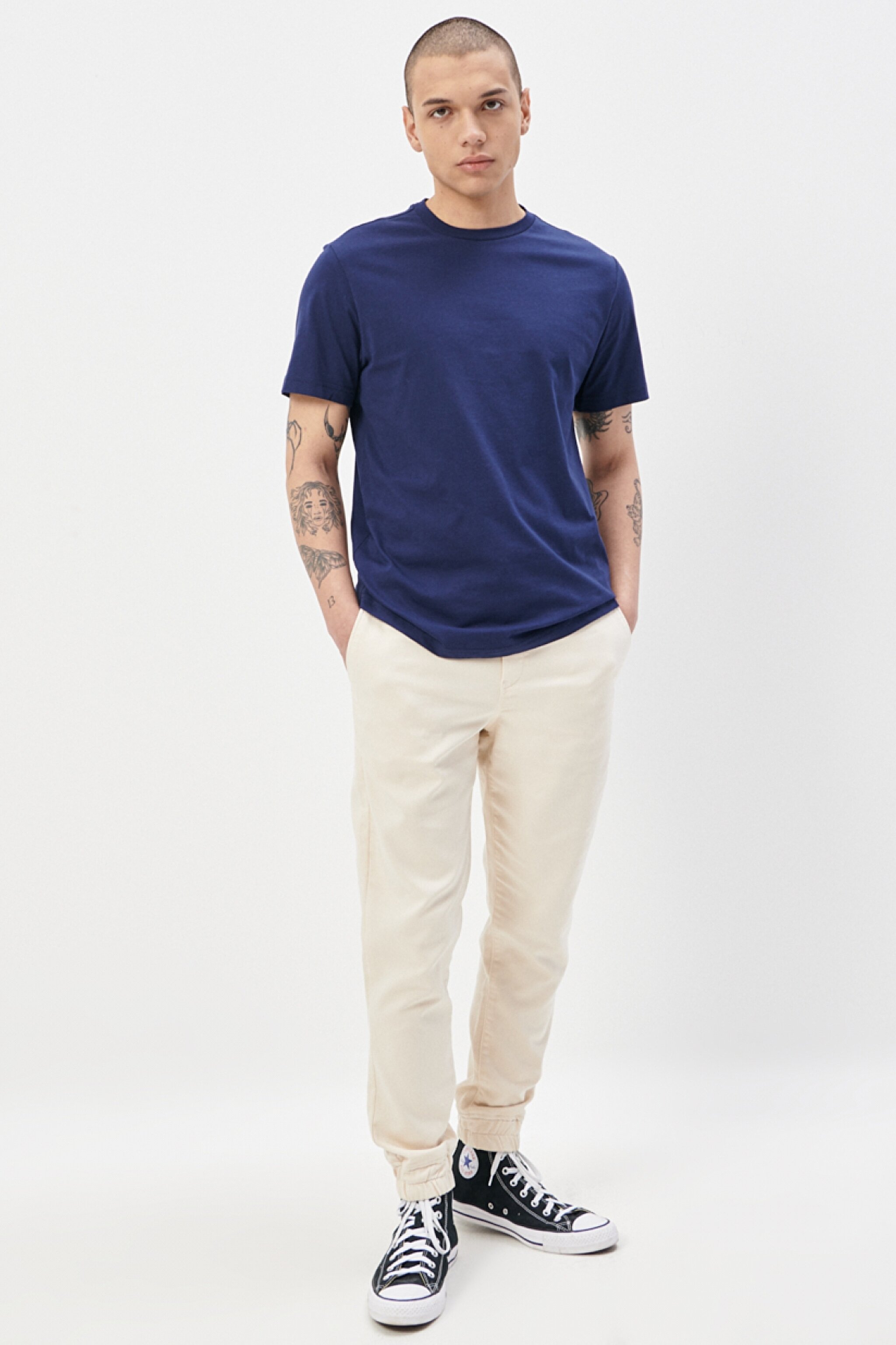 Regular Fit Rahat Kesim %100  Pamuk Kısa Kollu Crew Neck Tişört - Navy-L221069410 (görsel 2)