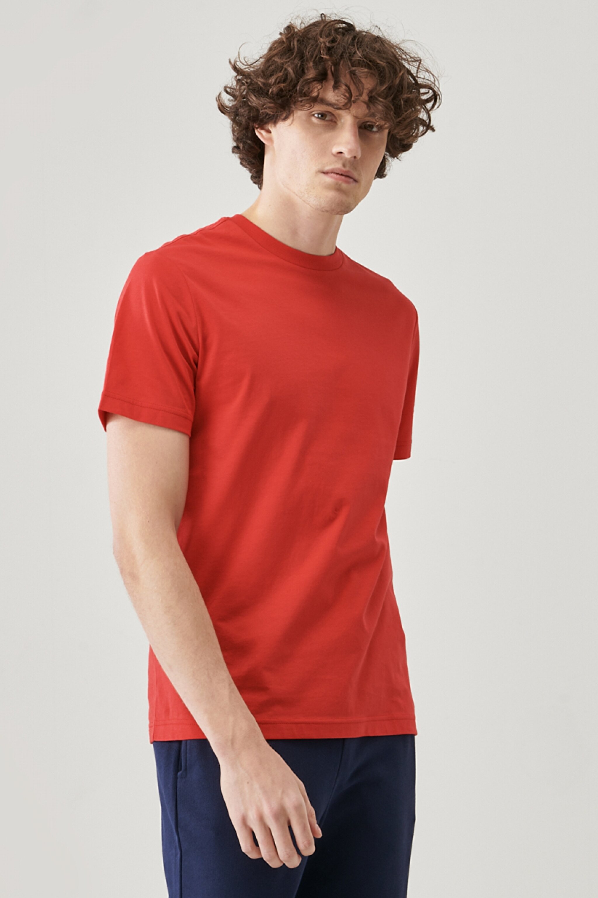 Regular Fit Rahat Kesim %100  Pamuk Kısa Kollu Crew Neck Tişört - Red-L221069600