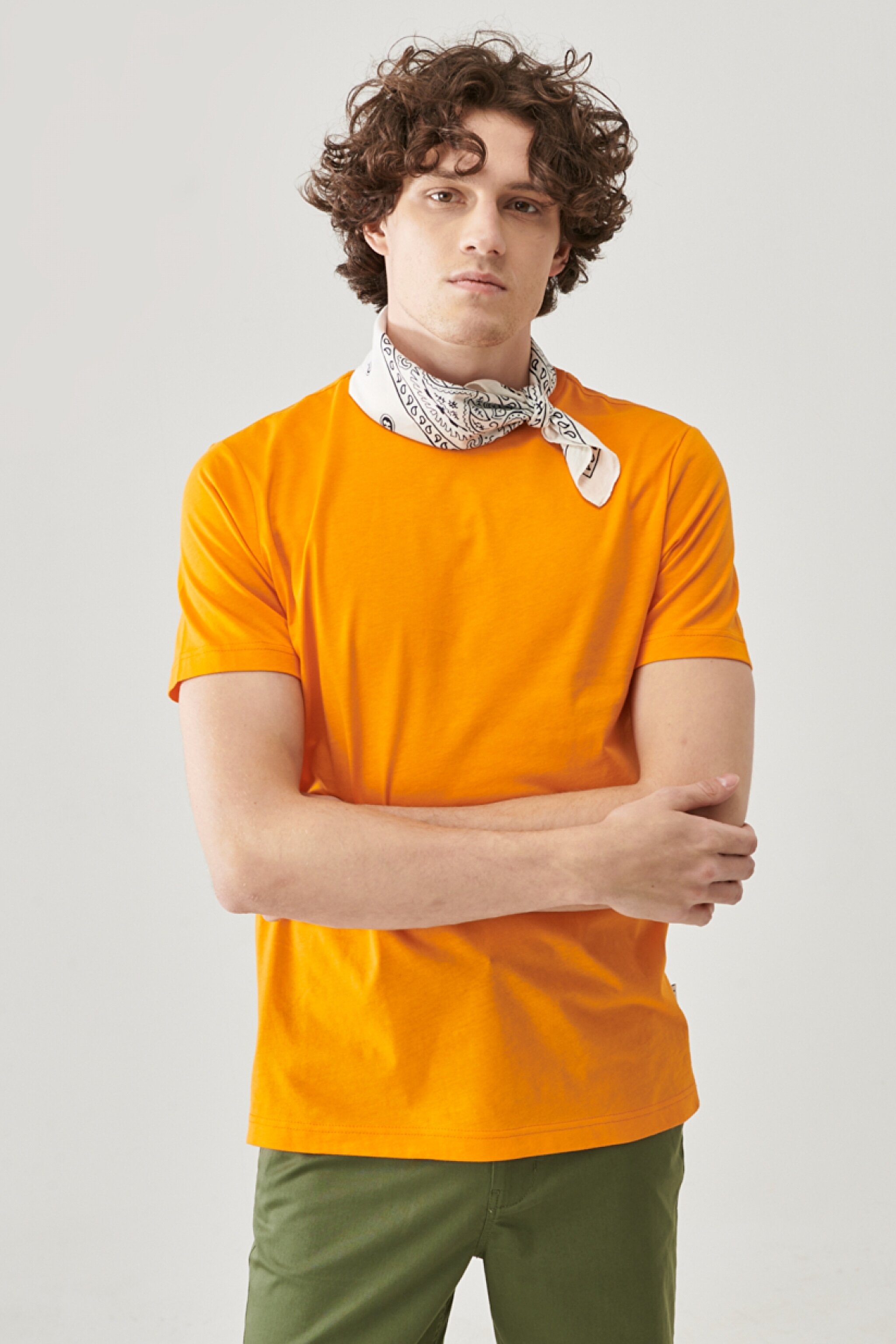 Regular Fit Rahat Kesim %100  Pamuk Kısa Kollu Crew Neck Tişört - Orange-L221069700 (görsel 4)