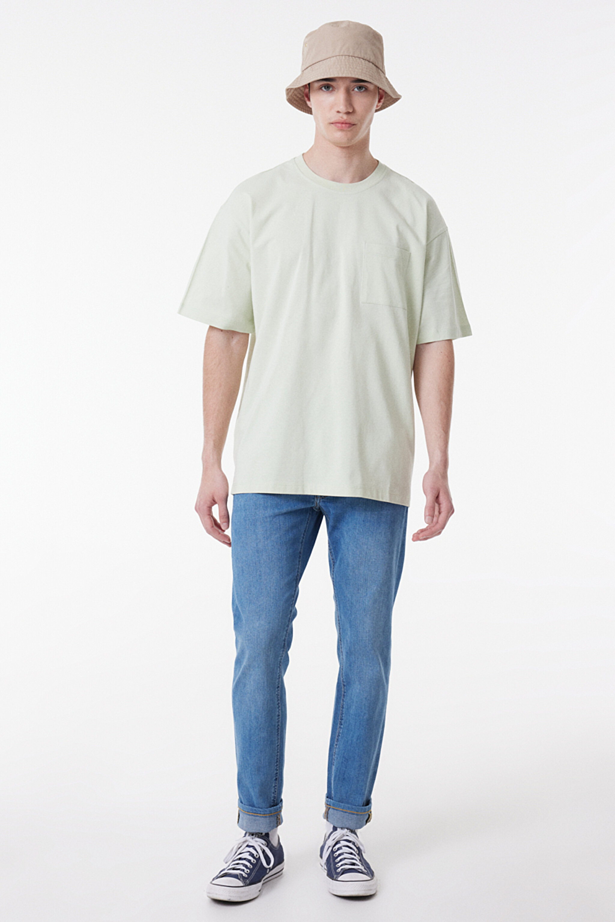 Oversize Fit Rahat Kesim %100 Pamuk Bisiklet Yaka Yeşil Tişört