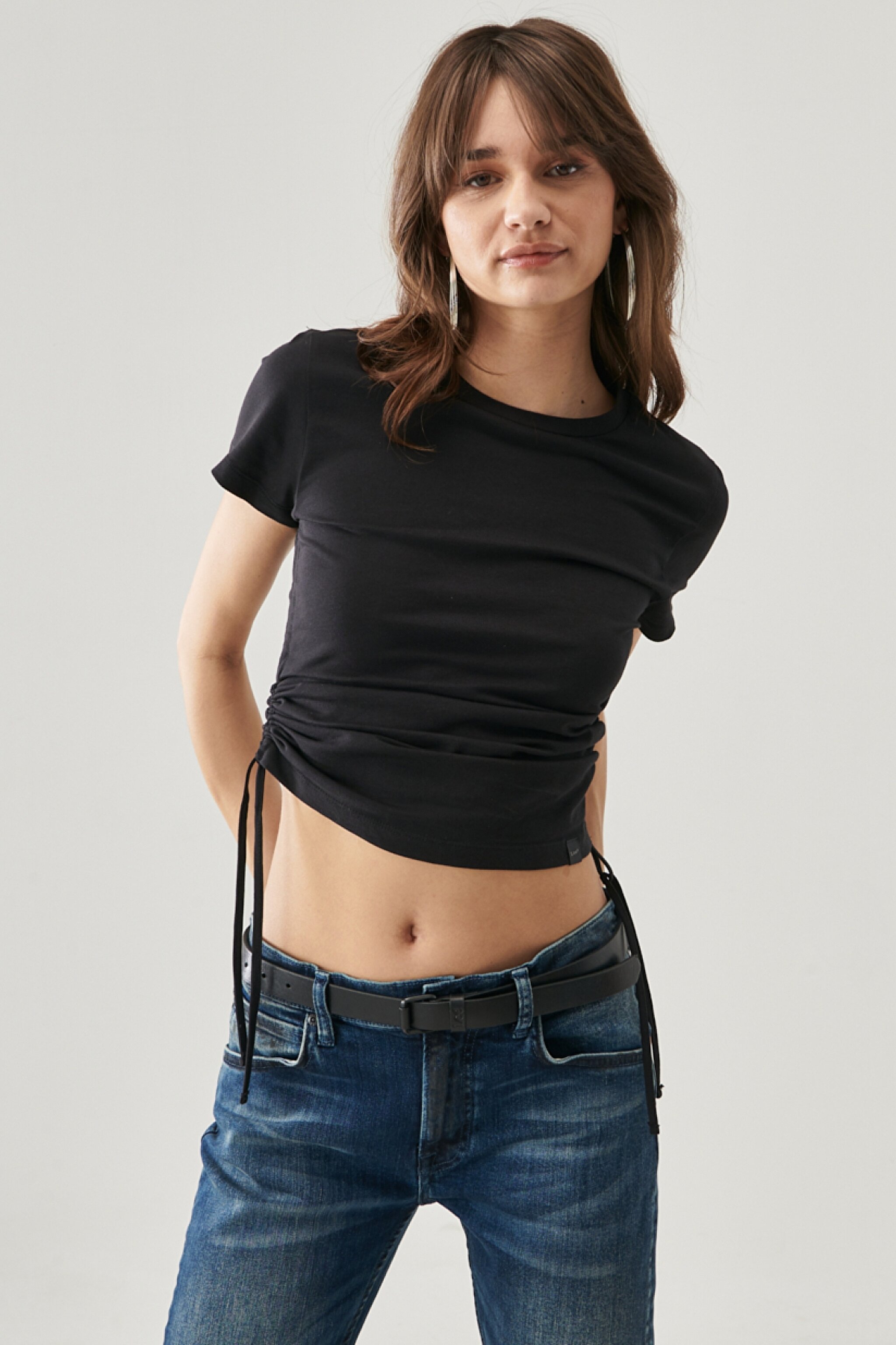 Slim Fit Dar Kesim %100 Pamuk Bisiklet Yaka Tişört - Black-L221316001 (görsel 3)