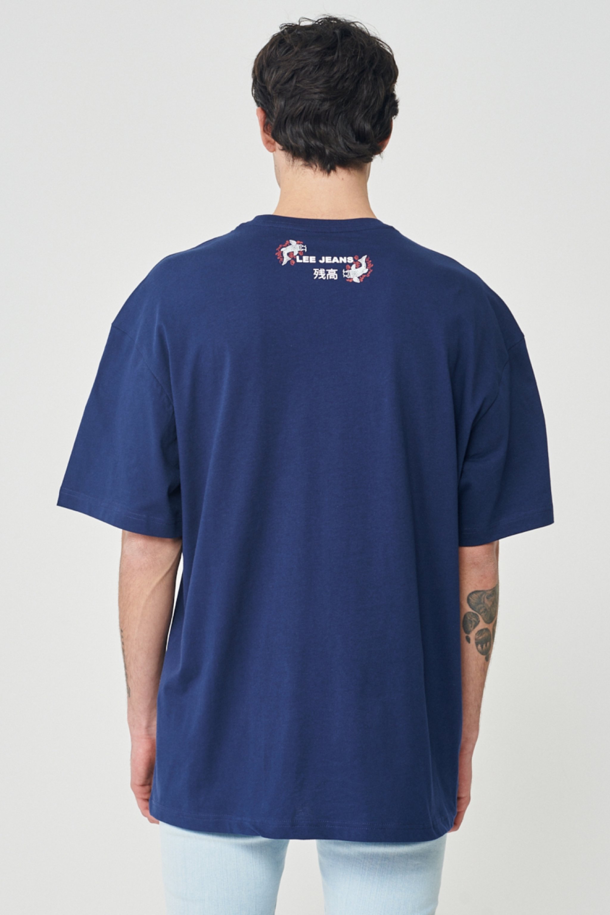Loose Fit Normal Kesim Bisiklet Yaka %100 Pamuk Lacivert Tişört - Navy-L221391410 (görsel 4)