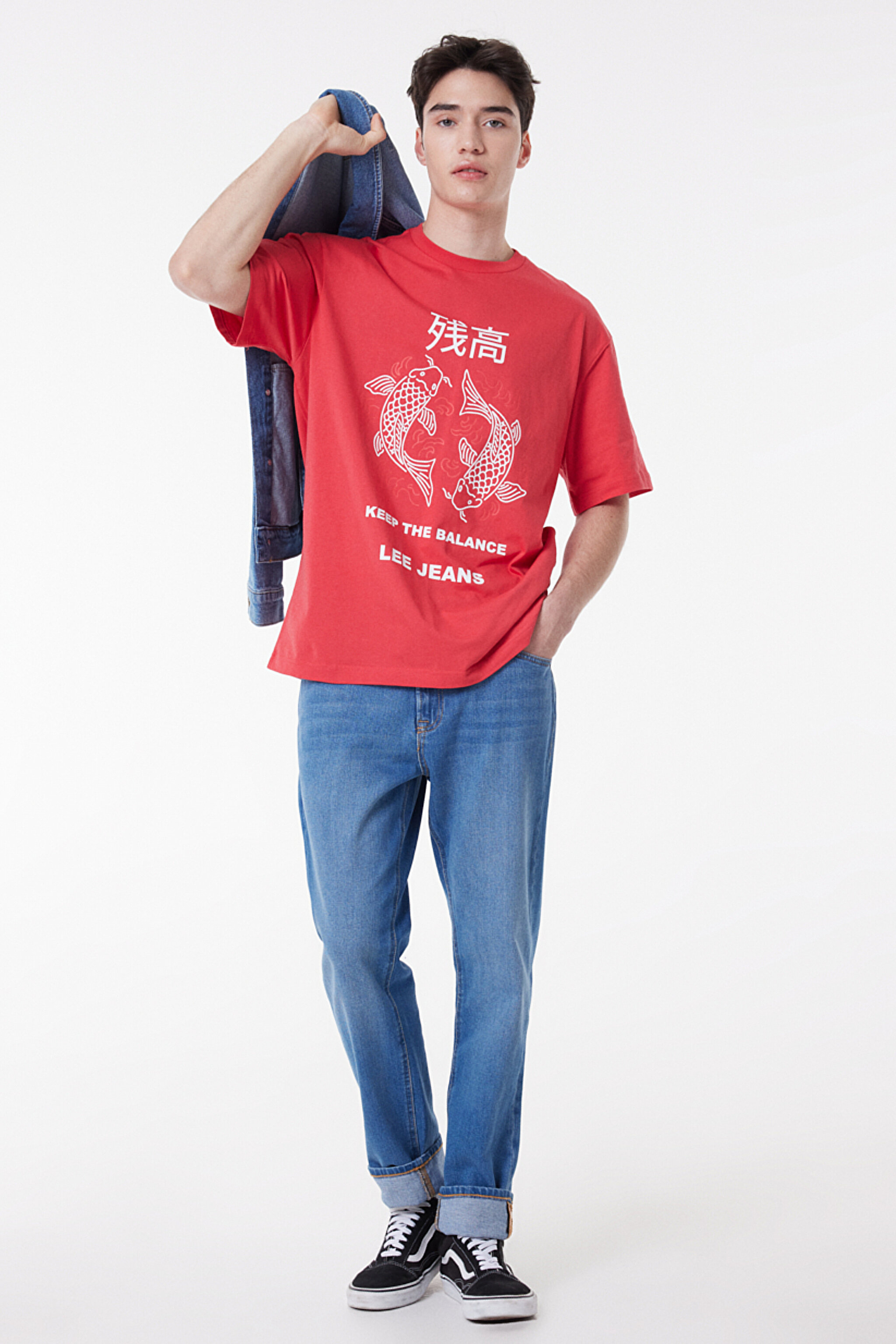 Loose Fit Rahat Kesim %100 Pamuk Bisiklet Yaka Kırmızı Tişört - Red-L221391600
