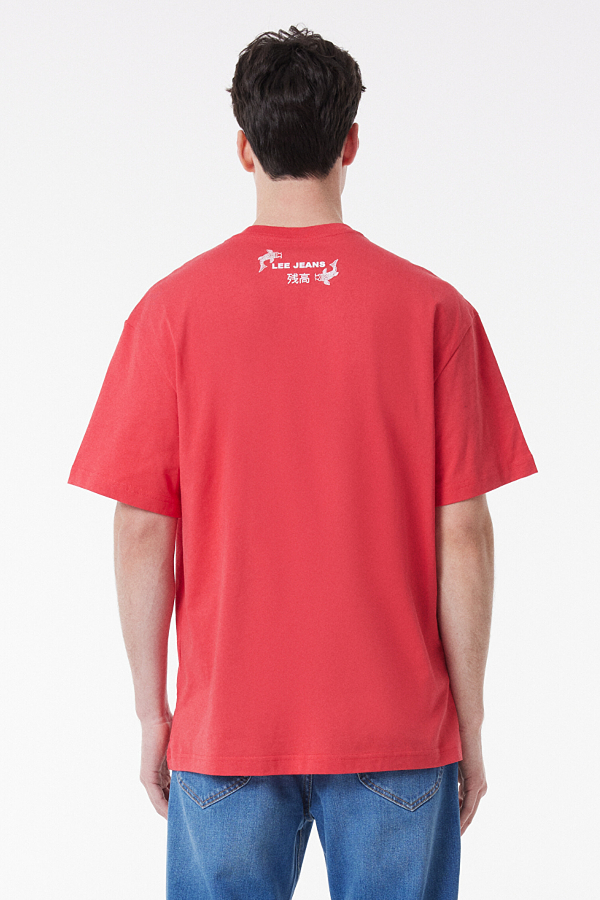 Loose Fit Rahat Kesim %100 Pamuk Bisiklet Yaka Kırmızı Tişört - Red-L221391600 (görsel 4)