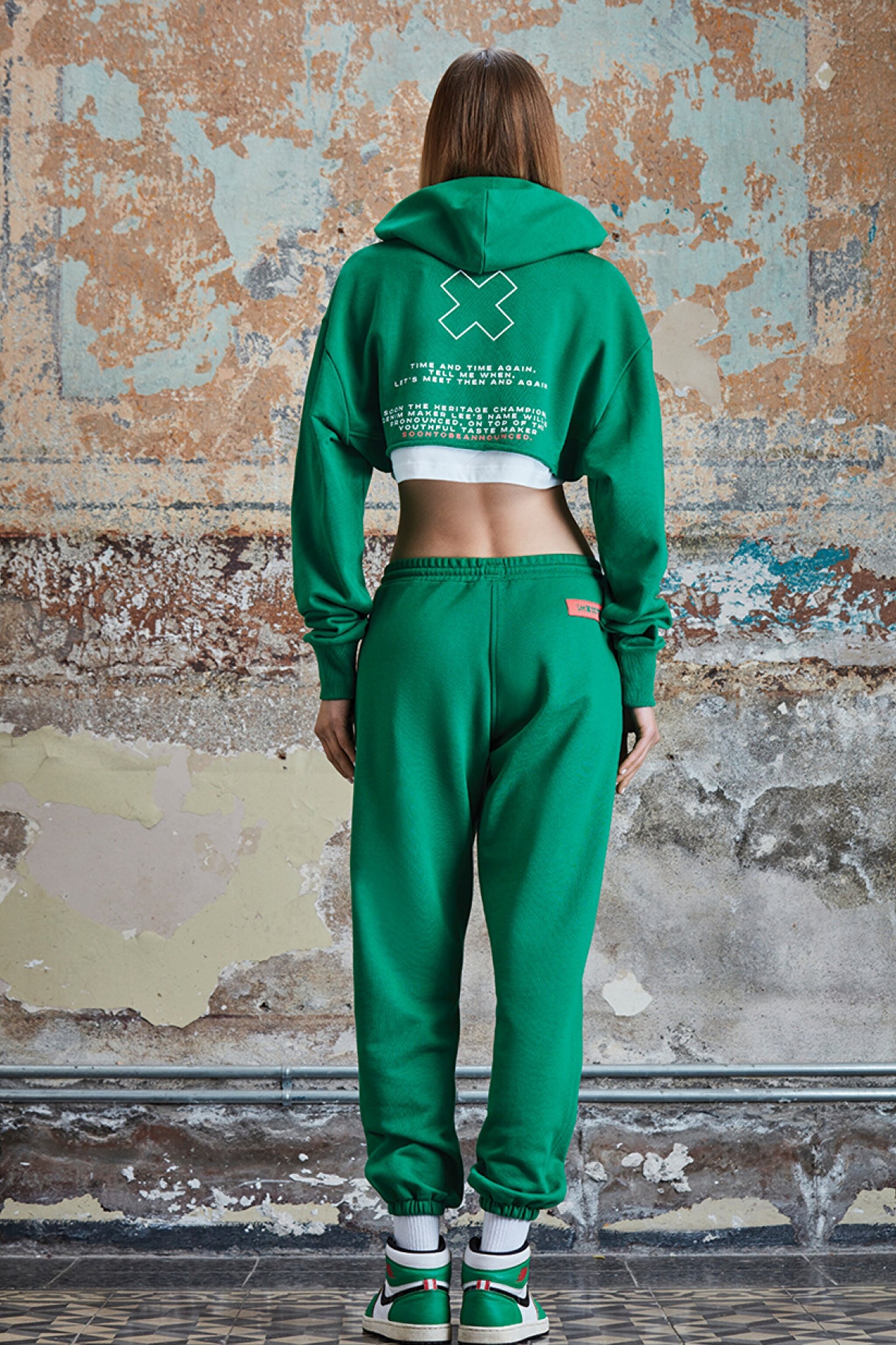 STBA Kadın Yeşil "Manifest" Kapüşonlu Crop Hoodie Sweatshirt - Green-L221462300 (görsel 3)
