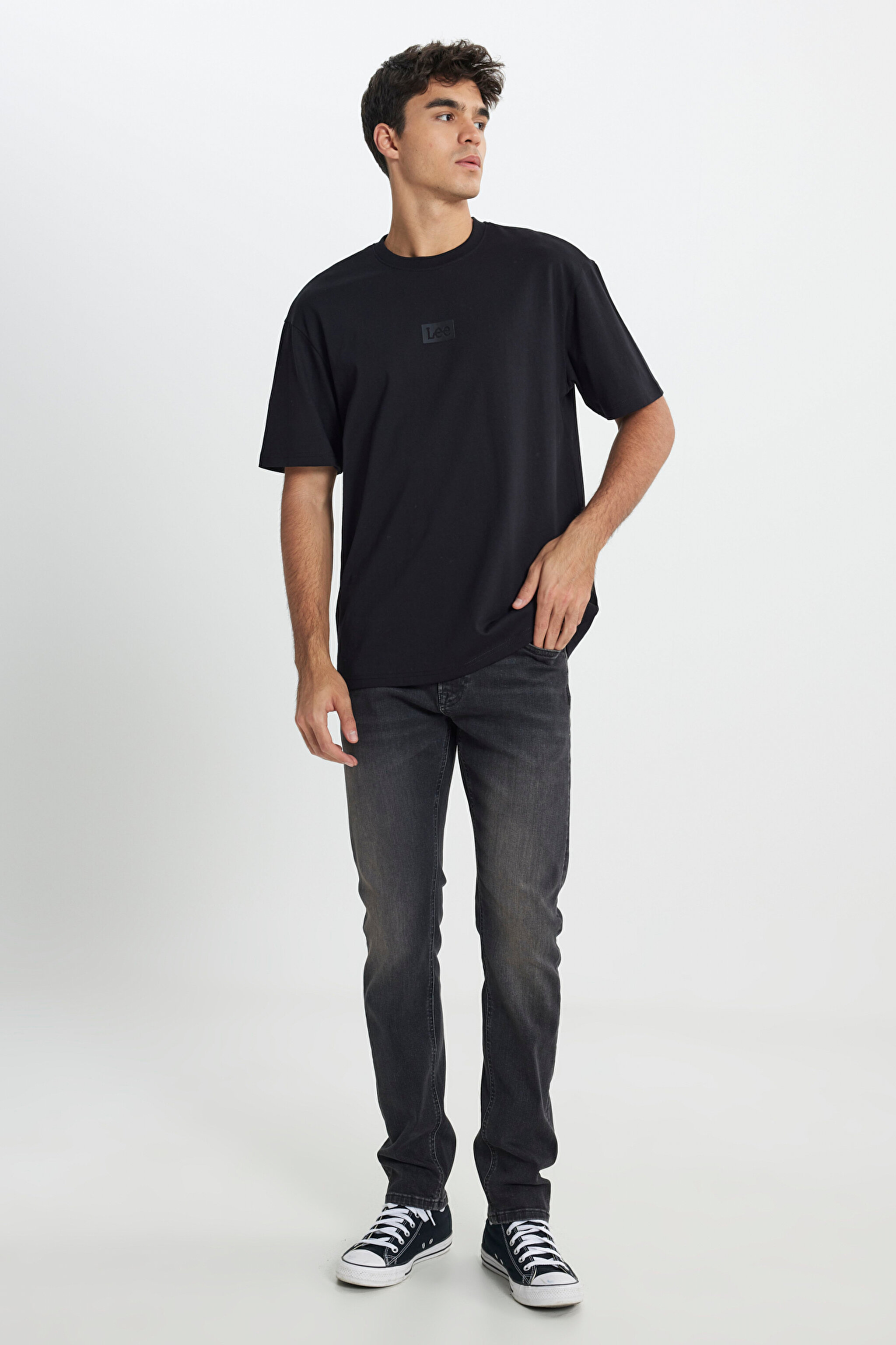 Loose Fit Rahat Kesim Bisiklet Yaka %100 Pamuk Siyah Tişört - Black-L222001001 (görsel 3)
