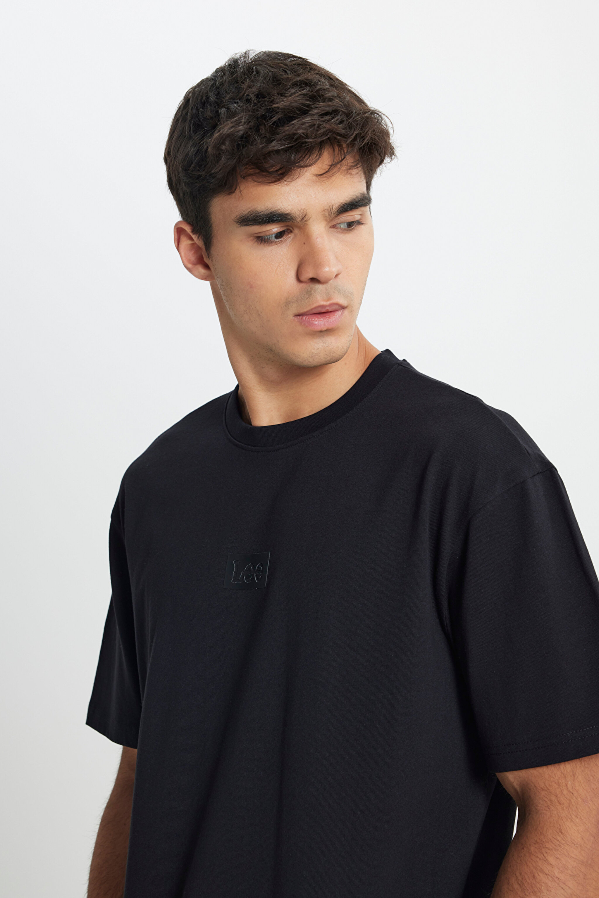 Loose Fit Rahat Kesim Bisiklet Yaka %100 Pamuk Siyah Tişört - Black-L222001001 (görsel 4)