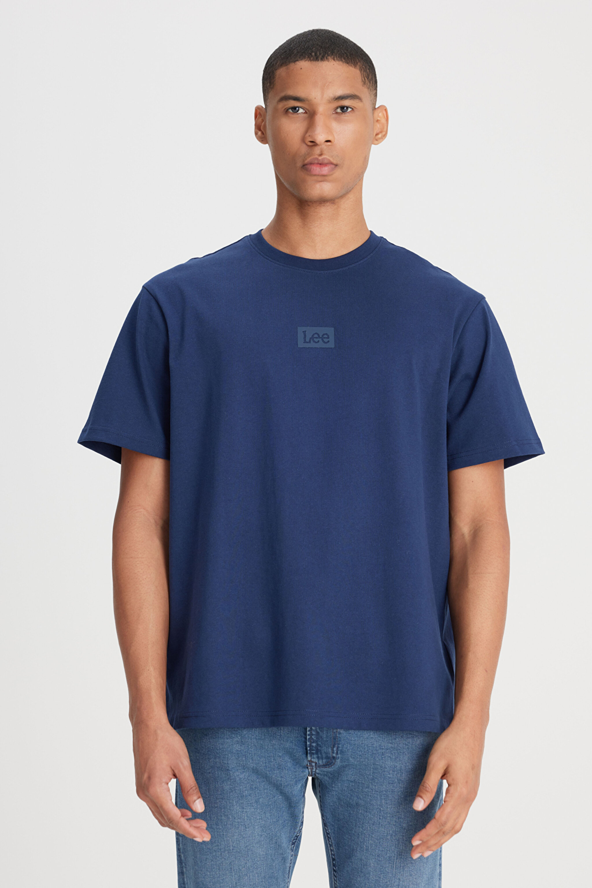 Loose Fit Rahat Kesim %100 Pamuk Bisiklet Yaka Lacivert Tişört - Navy-L222001410 (görsel 2)